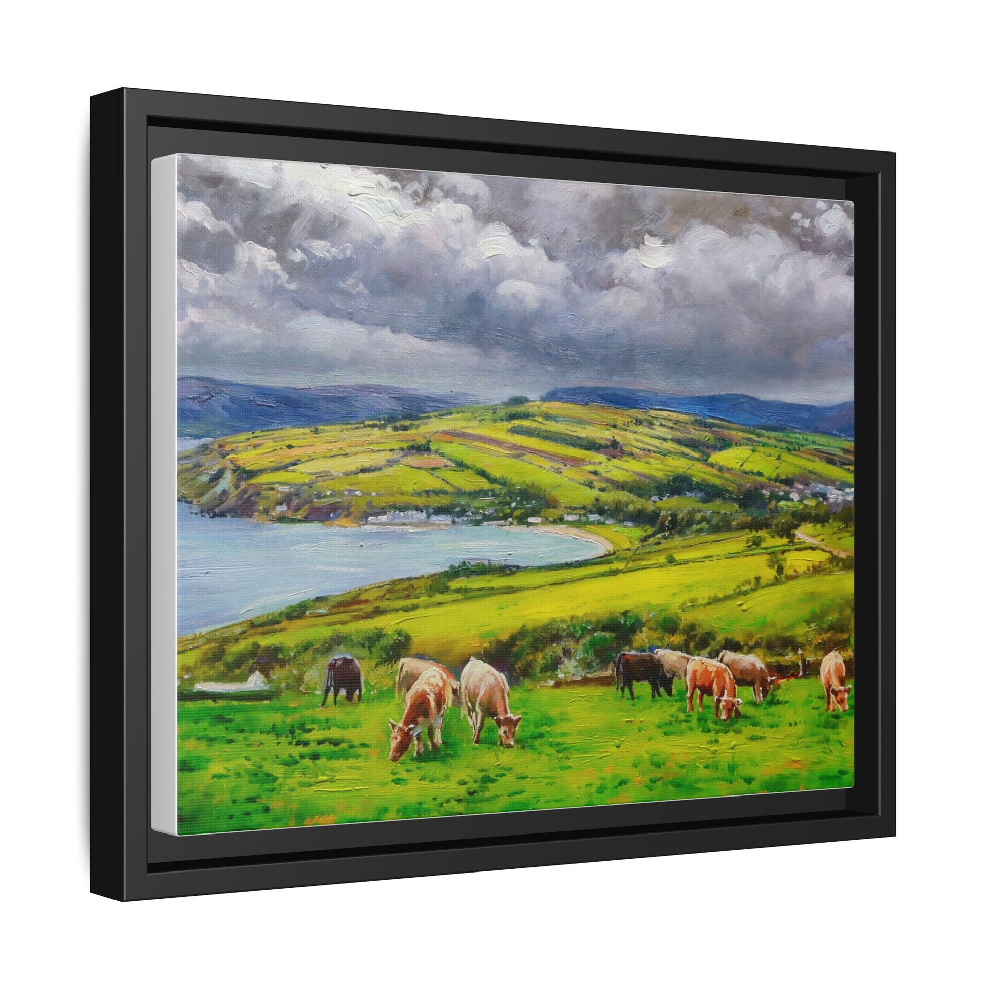 Cushendun Hills wall art showcasing rolling hills and scenic Irish landscapes, framed in high-quality materials for an elegant look.