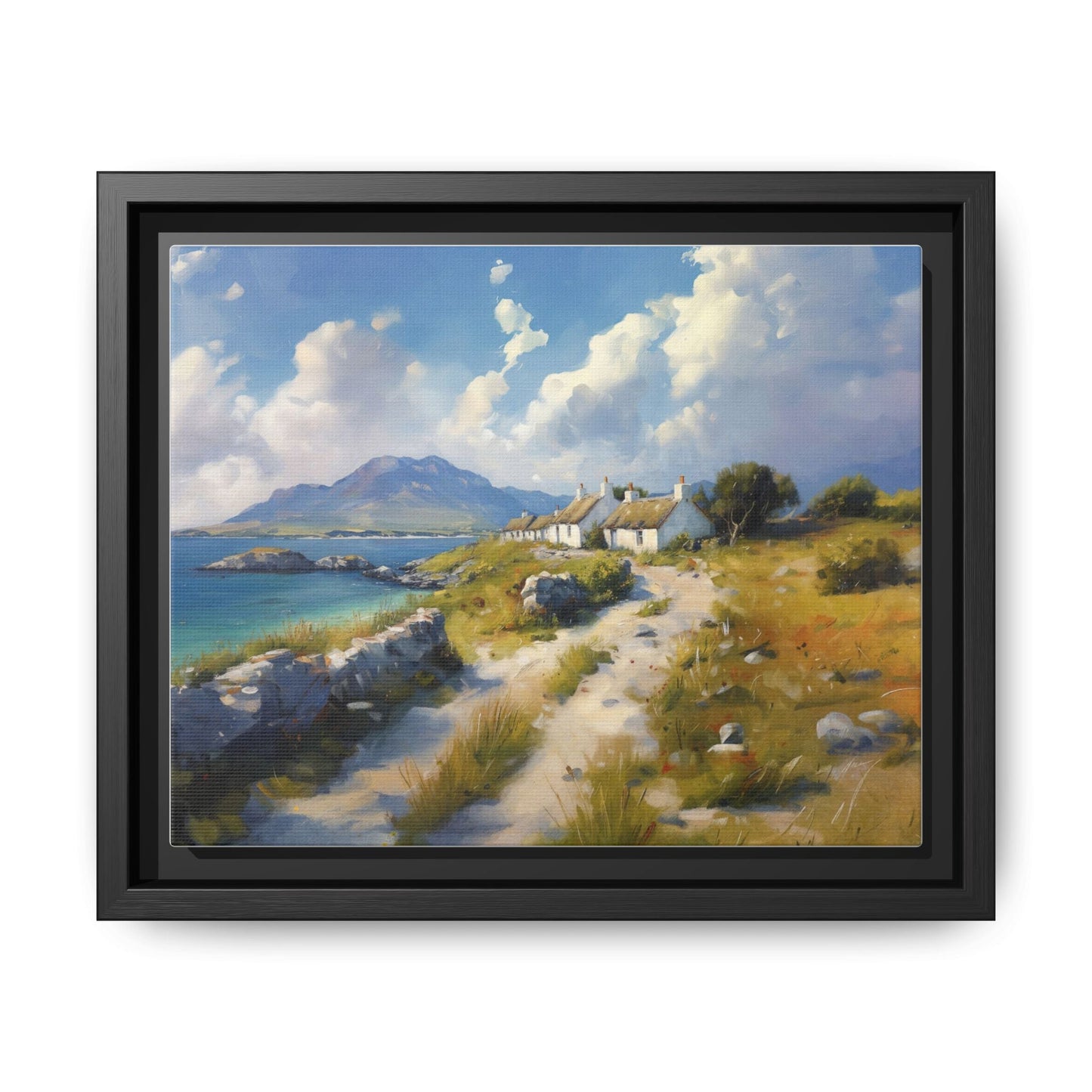 Blustery Day wall art featuring a dramatic wind-swept landscape in a pinewood frame.