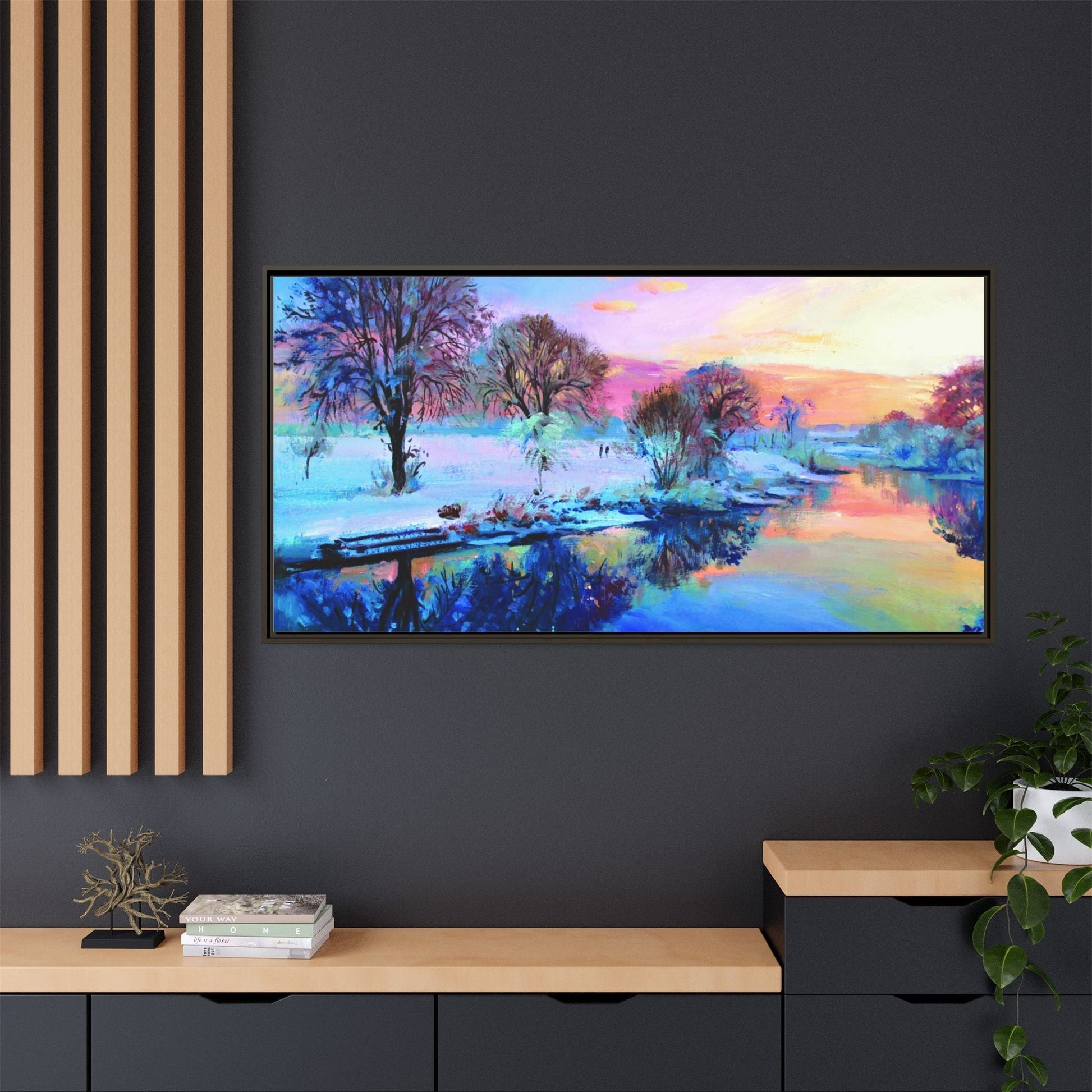 Winter Trees framed art – Premium pinewood frame with a cotton-polyester canvas print, featuring a protective coating for lasting beauty and timeless décor.