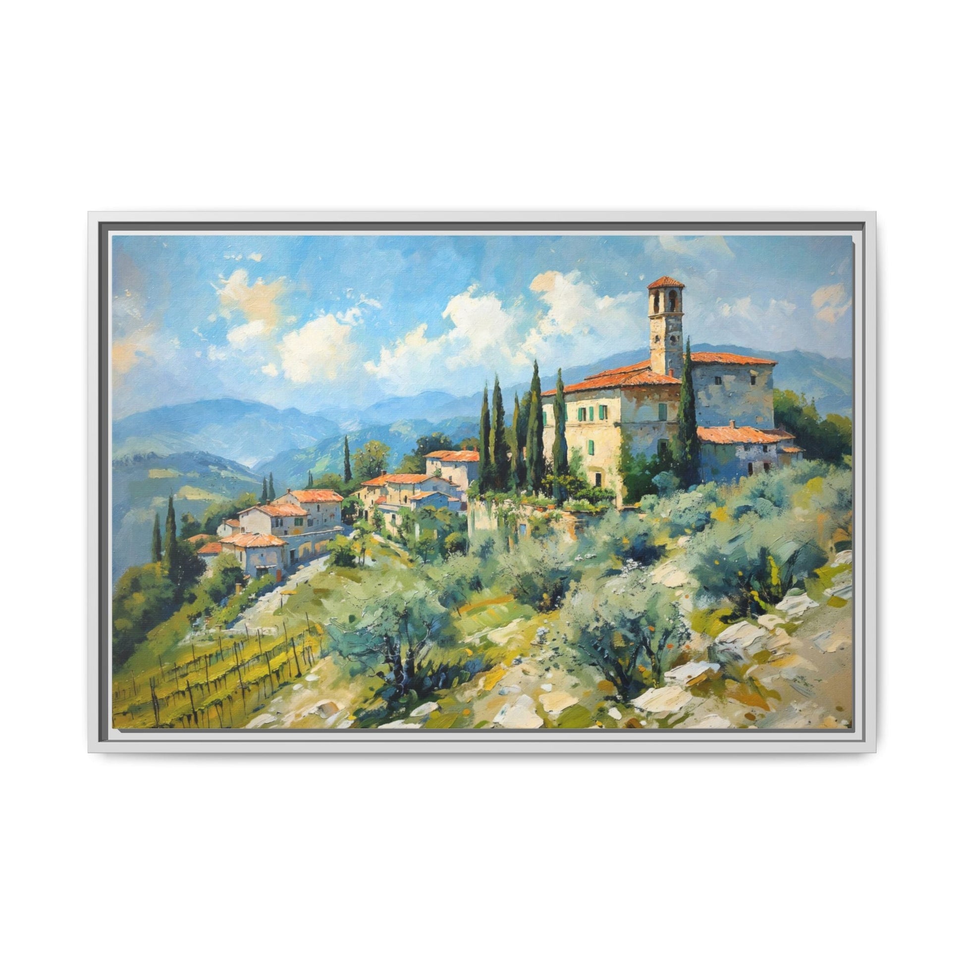 Tuscan Village on Hill - Captivating Italian Landscape Canvas Print for Timeless Home Décor