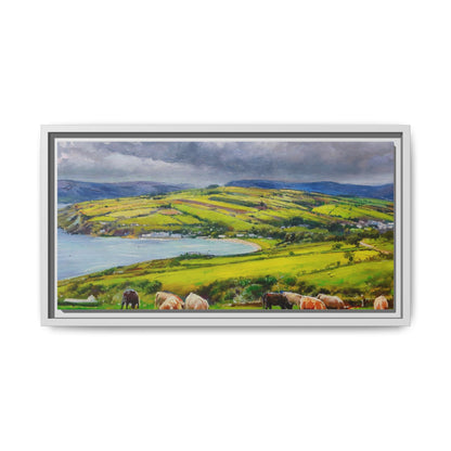 Cushendun Hills wall art showcasing rolling hills and scenic Irish landscapes, framed in high-quality materials for an elegant look.