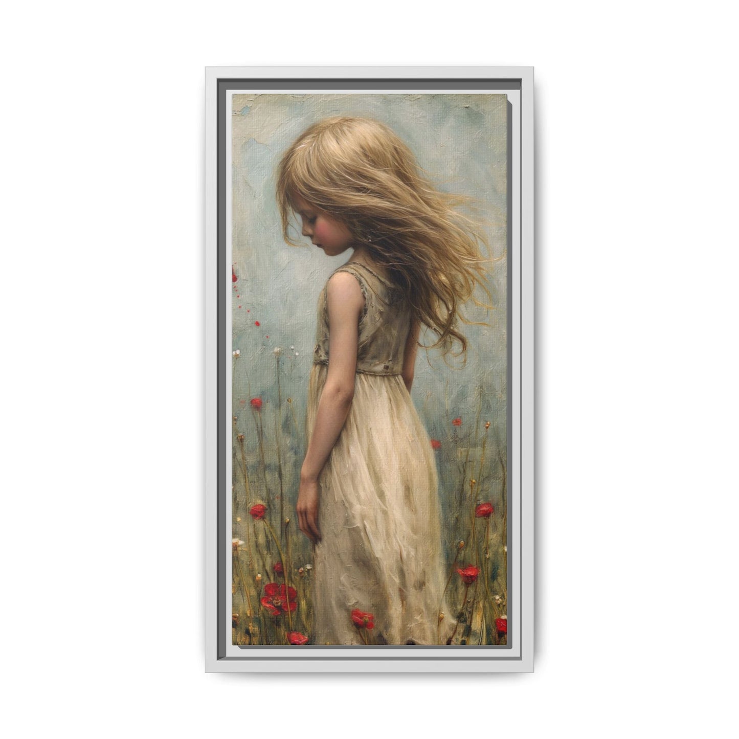 Young Girl In Flowers – Elegant pinewood-framed wall art featuring a high-quality cotton-polyester canvas with vibrant colors and a timeless design.