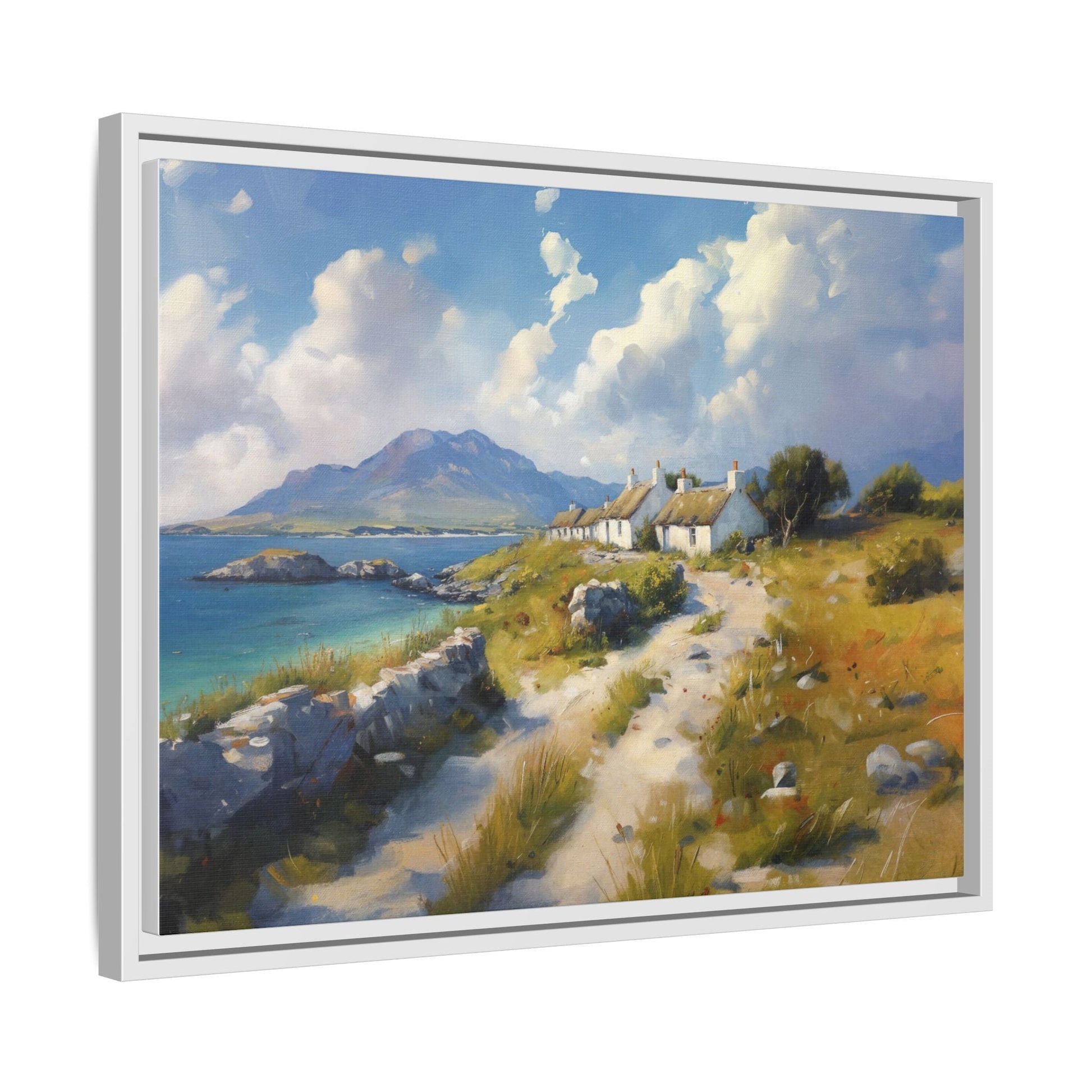 Blustery Day wall art featuring a dramatic wind-swept landscape in a pinewood frame.