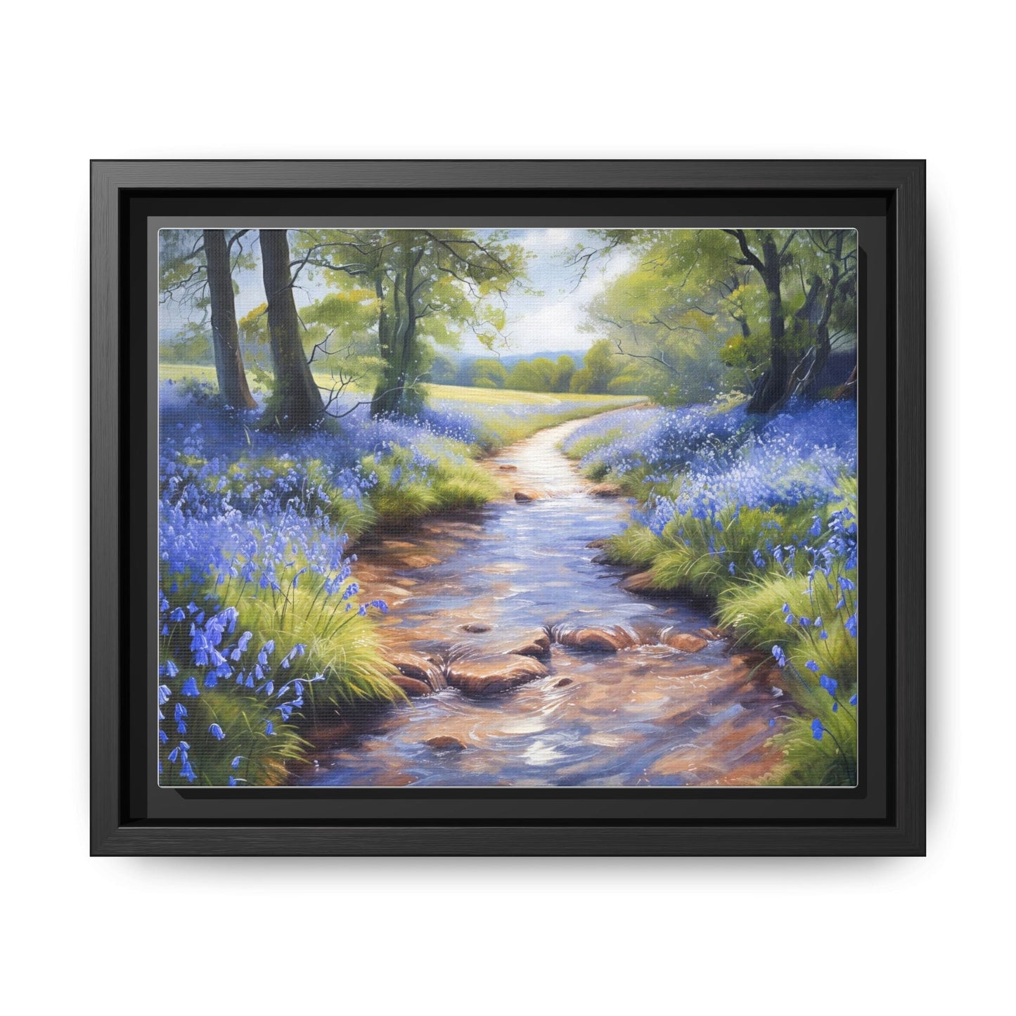 Bluebell Stream Wall Art - Serene Nature Landscape Canvas Print