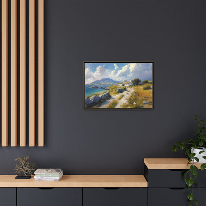 Blustery Day wall art featuring a dramatic wind-swept landscape in a pinewood frame.