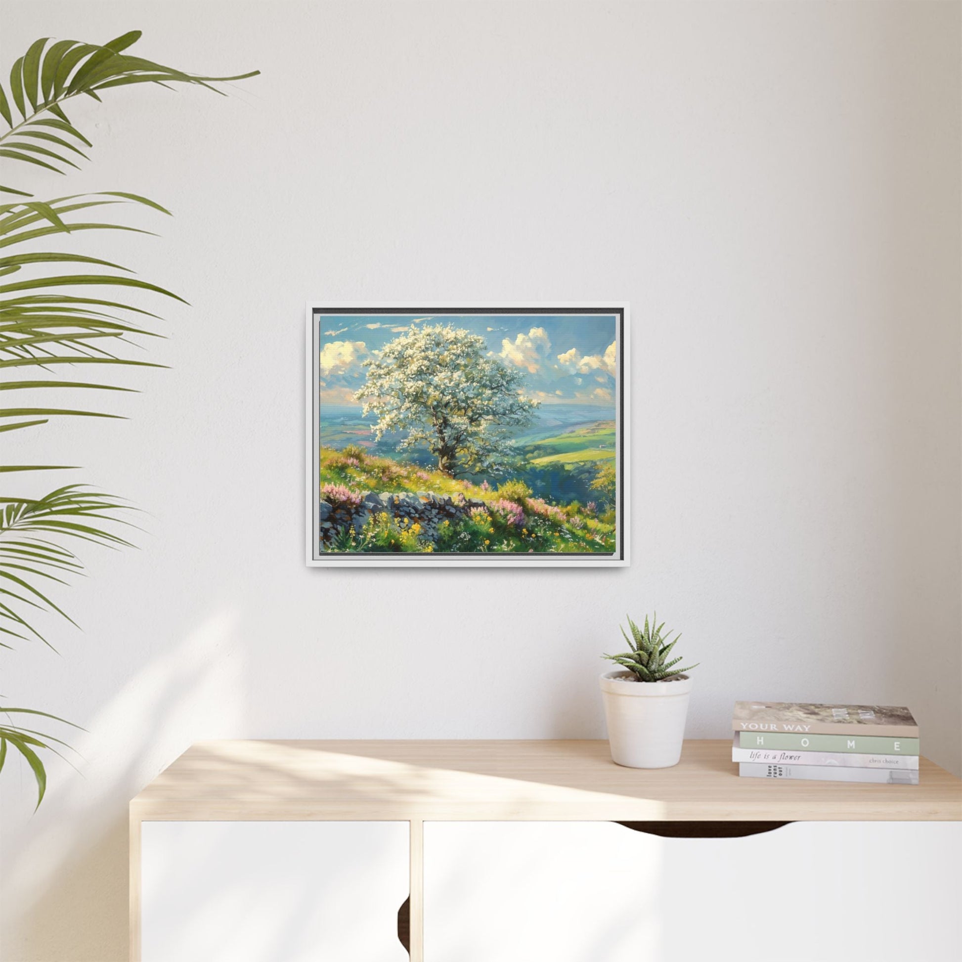 Whitethorn in Bloom wall art featuring a vibrant scene of blooming whitethorn trees, printed on high-quality canvas for a natural and timeless décor.