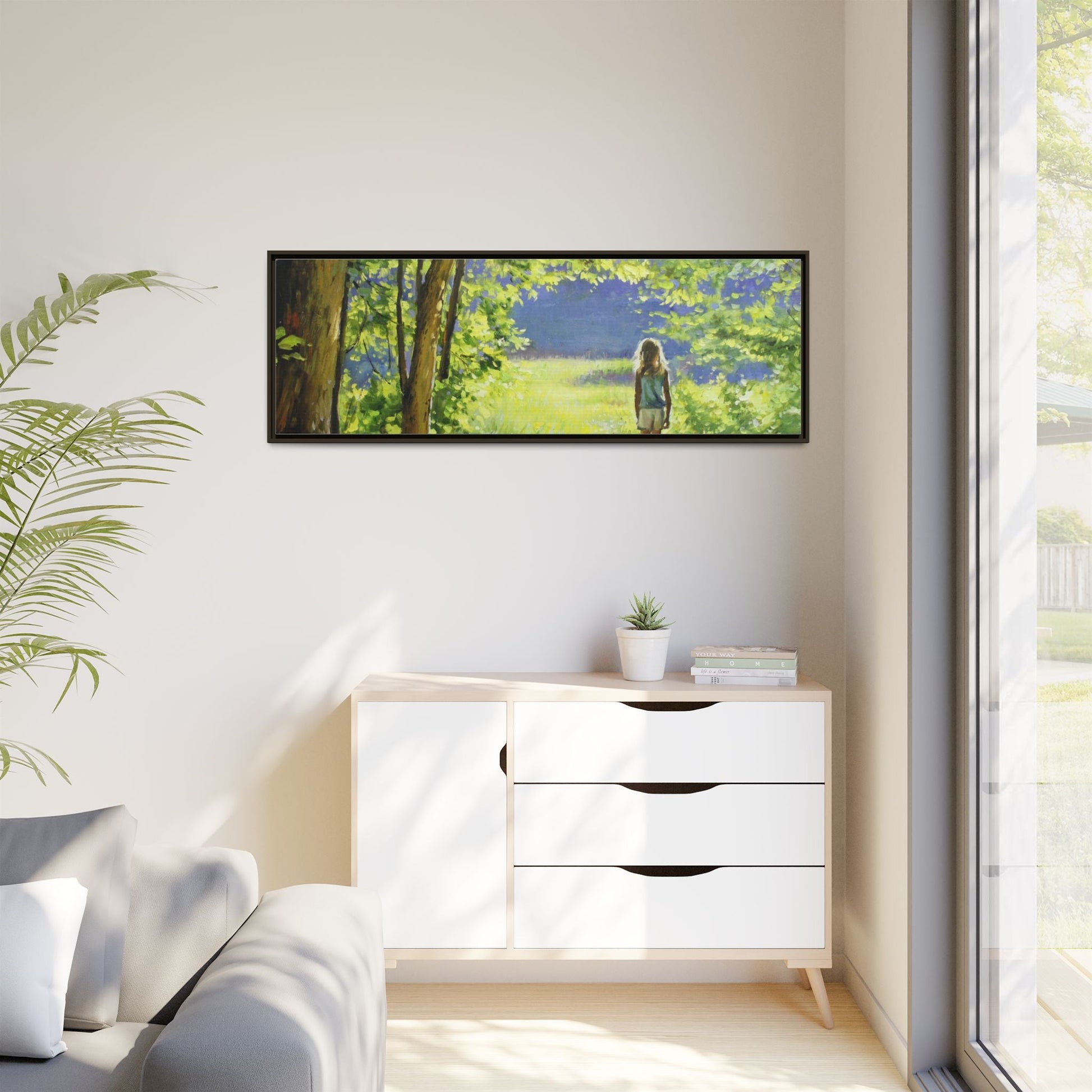 INTO THE LIGHT 11 – A captivating artwork featuring a luminous scene that evokes a sense of depth, movement, and serenity, framed in premium pinewood for timeless décor.