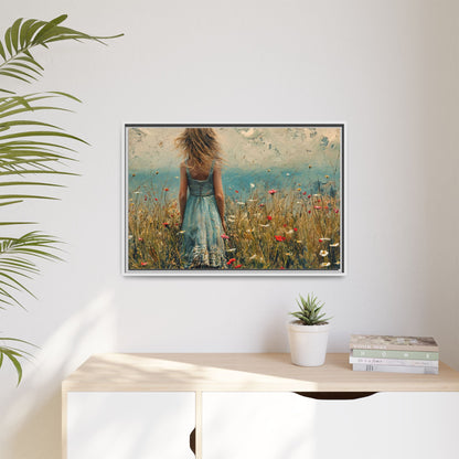 Young Girl Looking Out To Sea wall art, featuring a peaceful ocean view and a young girl in contemplation, printed on high-quality canvas for timeless décor.