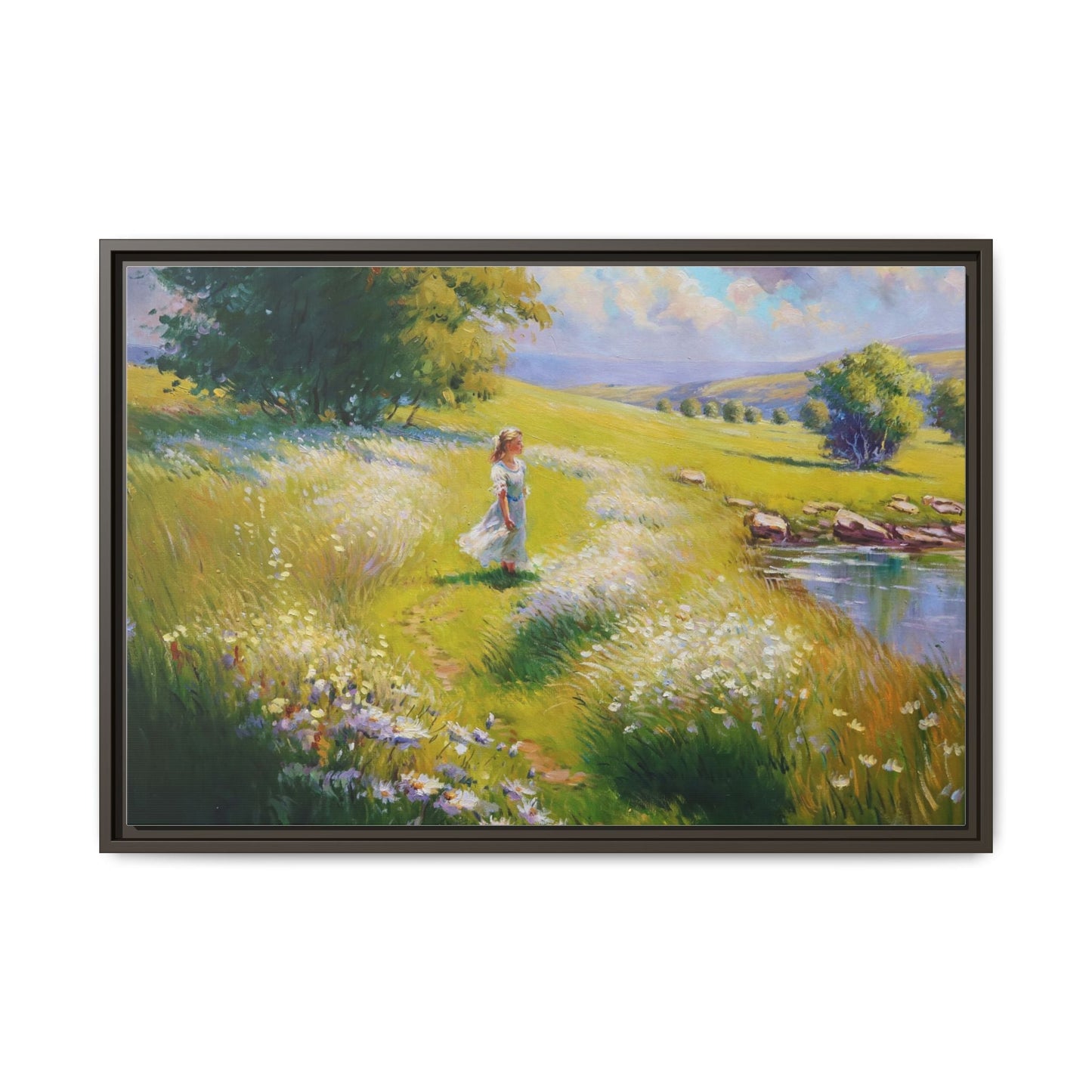 Young Girl By Lake Wall Art - Serene Portrait of a Girl by a Tranquil Lake for Home Décor