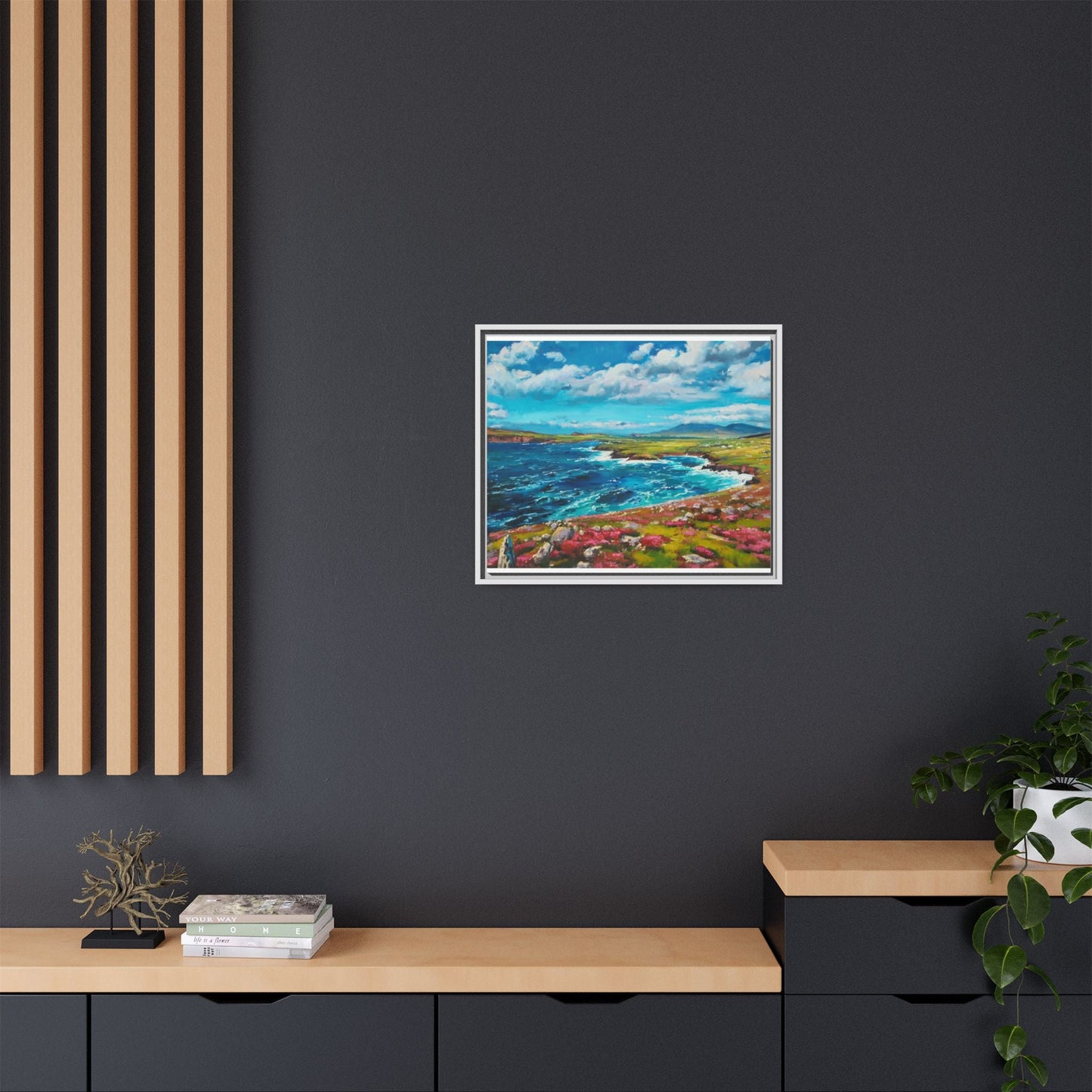 Dingle Peninsula wall art featuring a scenic view of Ireland's rugged coastline, printed on high-quality canvas with a premium frame.