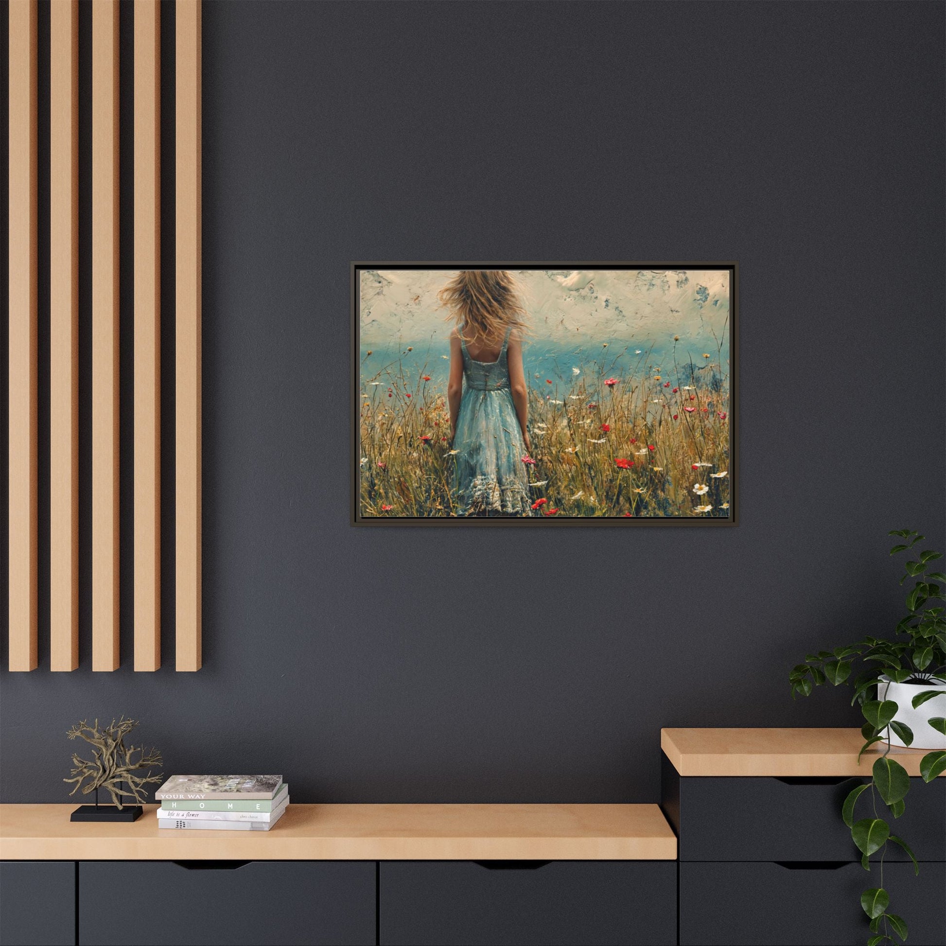 Young Girl Looking Out To Sea wall art, featuring a peaceful ocean view and a young girl in contemplation, printed on high-quality canvas for timeless décor.