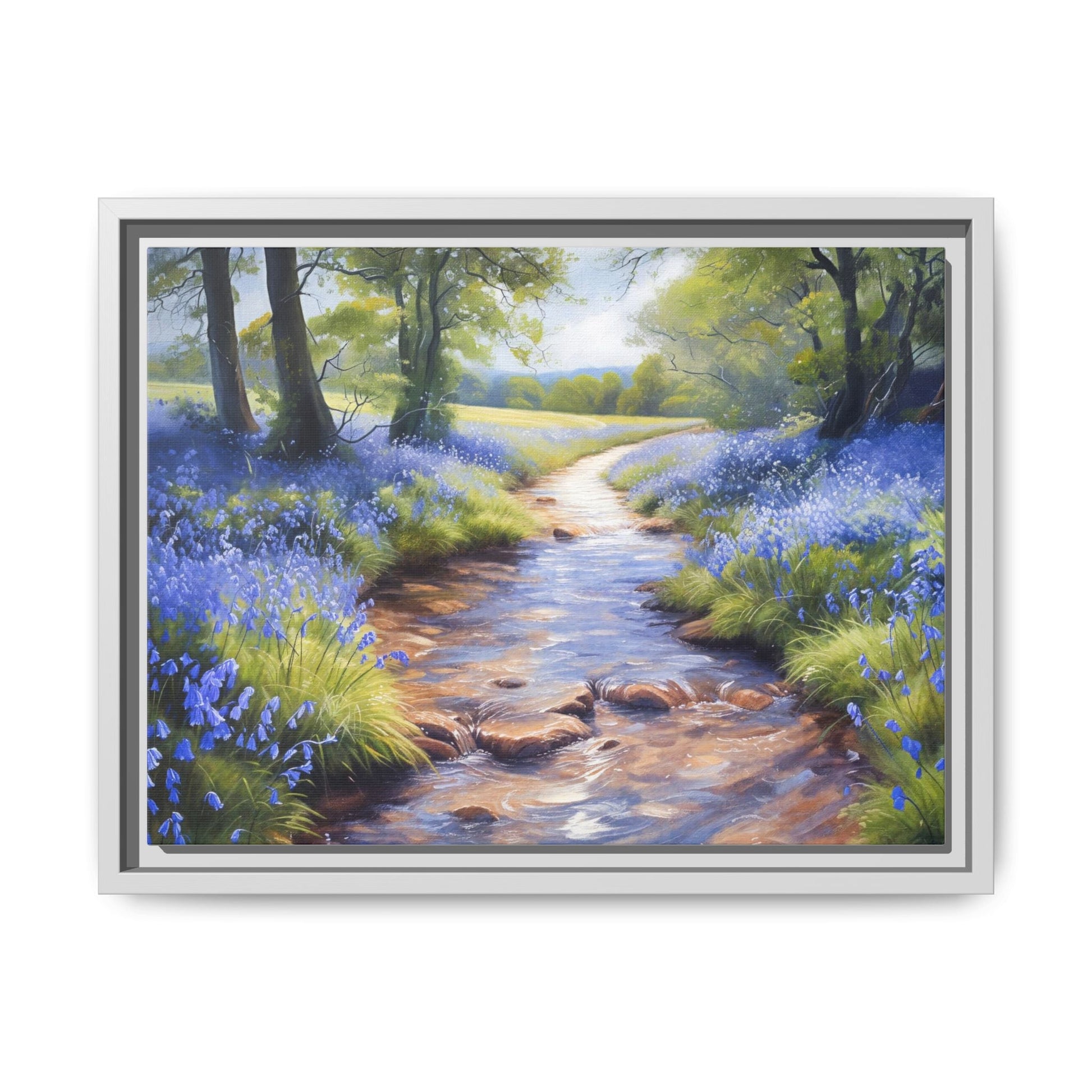 Bluebell Stream Wall Art - Serene Nature Landscape Canvas Print