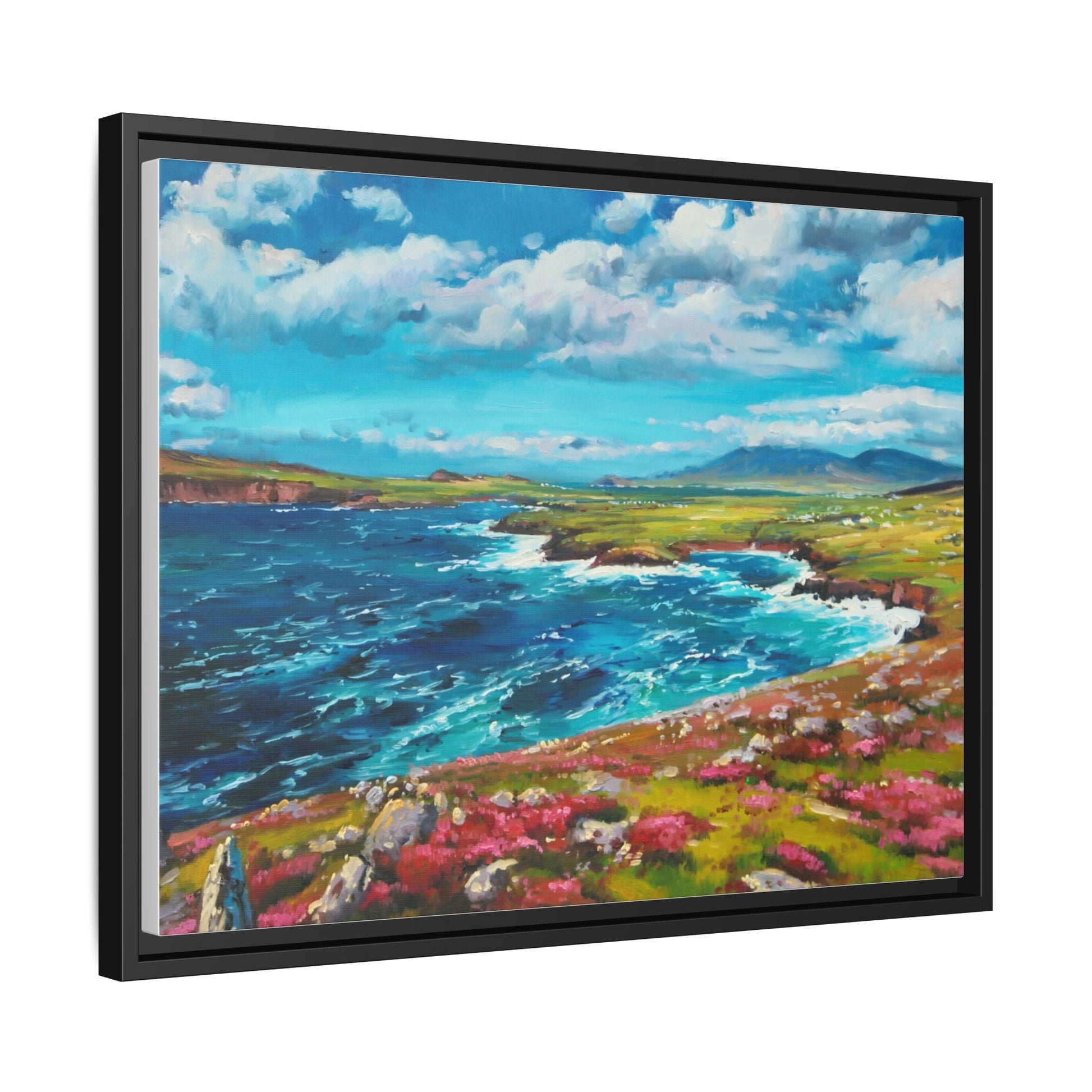 Dingle Peninsula wall art featuring a scenic view of Ireland's rugged coastline, printed on high-quality canvas with a premium frame.