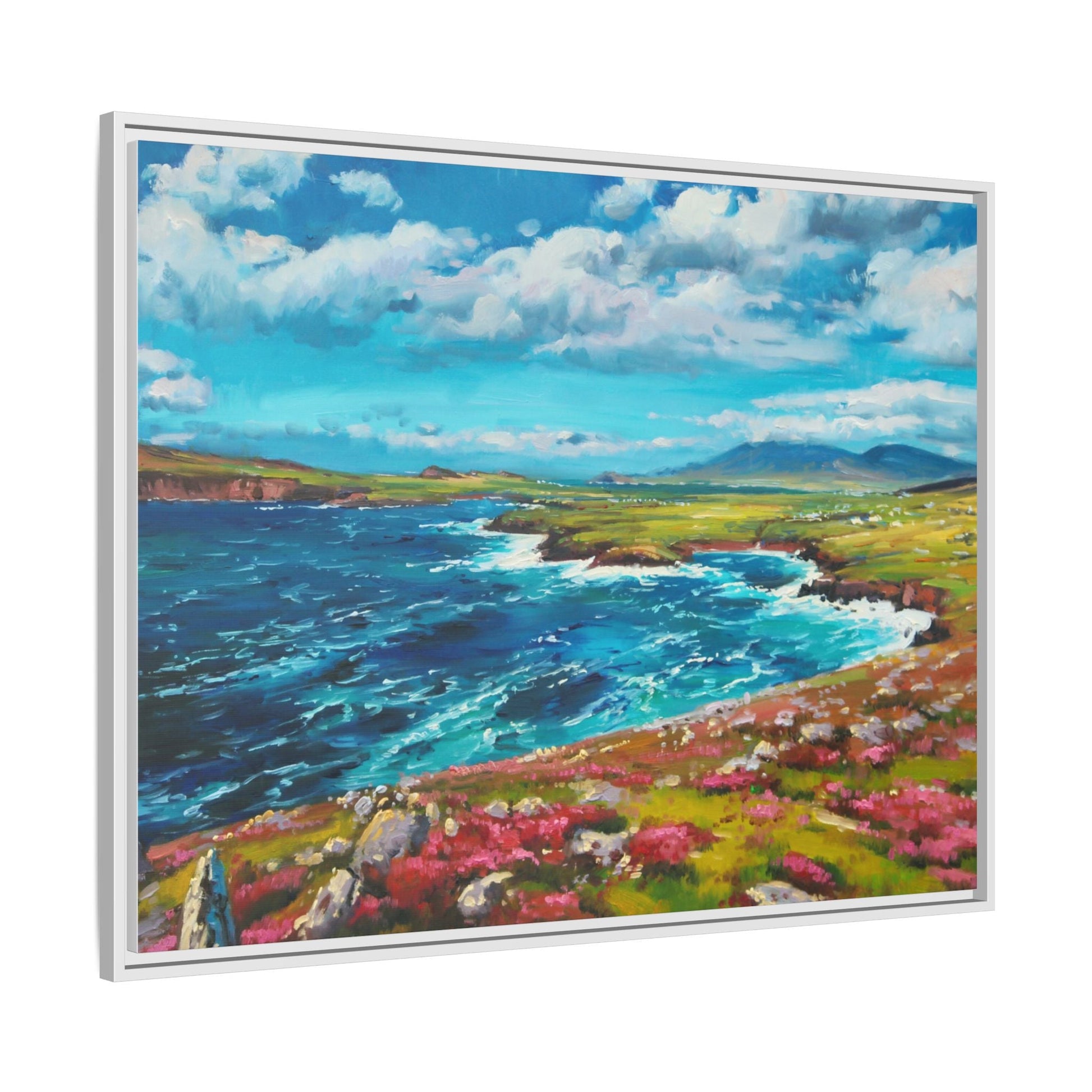 Dingle Peninsula wall art featuring a scenic view of Ireland's rugged coastline, printed on high-quality canvas with a premium frame.