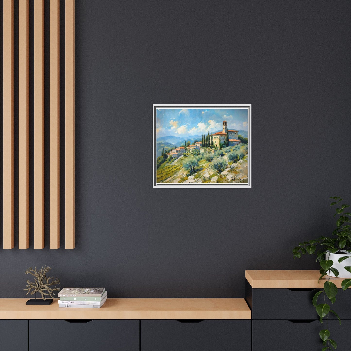 Tuscan Village on Hill - Captivating Italian Landscape Canvas Print for Timeless Home Décor