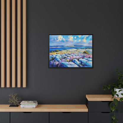 Burren 3 wall art featuring a scenic view of the Burren region in Ireland, printed on high-quality canvas with a premium frame for timeless décor