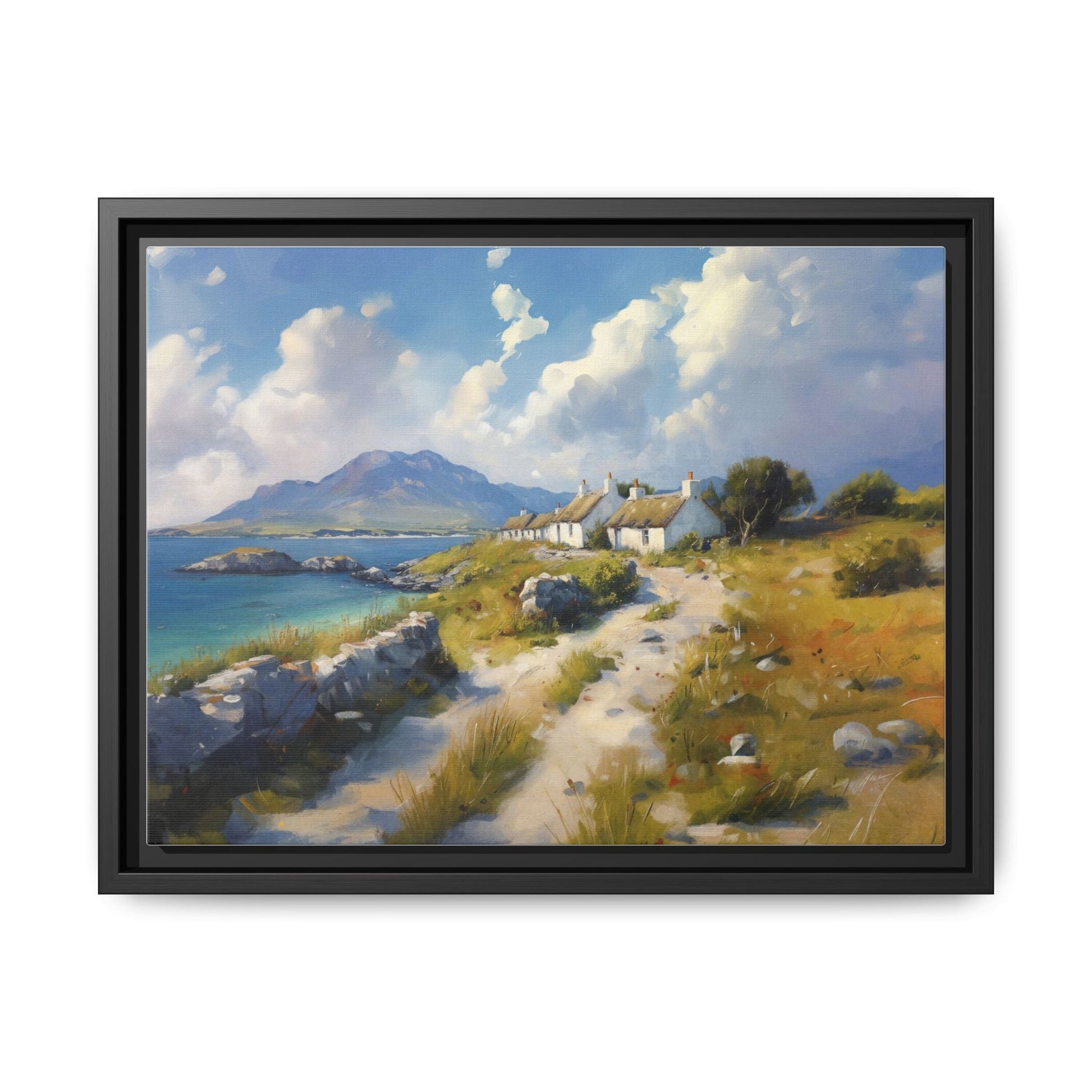 Blustery Day wall art featuring a dramatic wind-swept landscape in a pinewood frame.