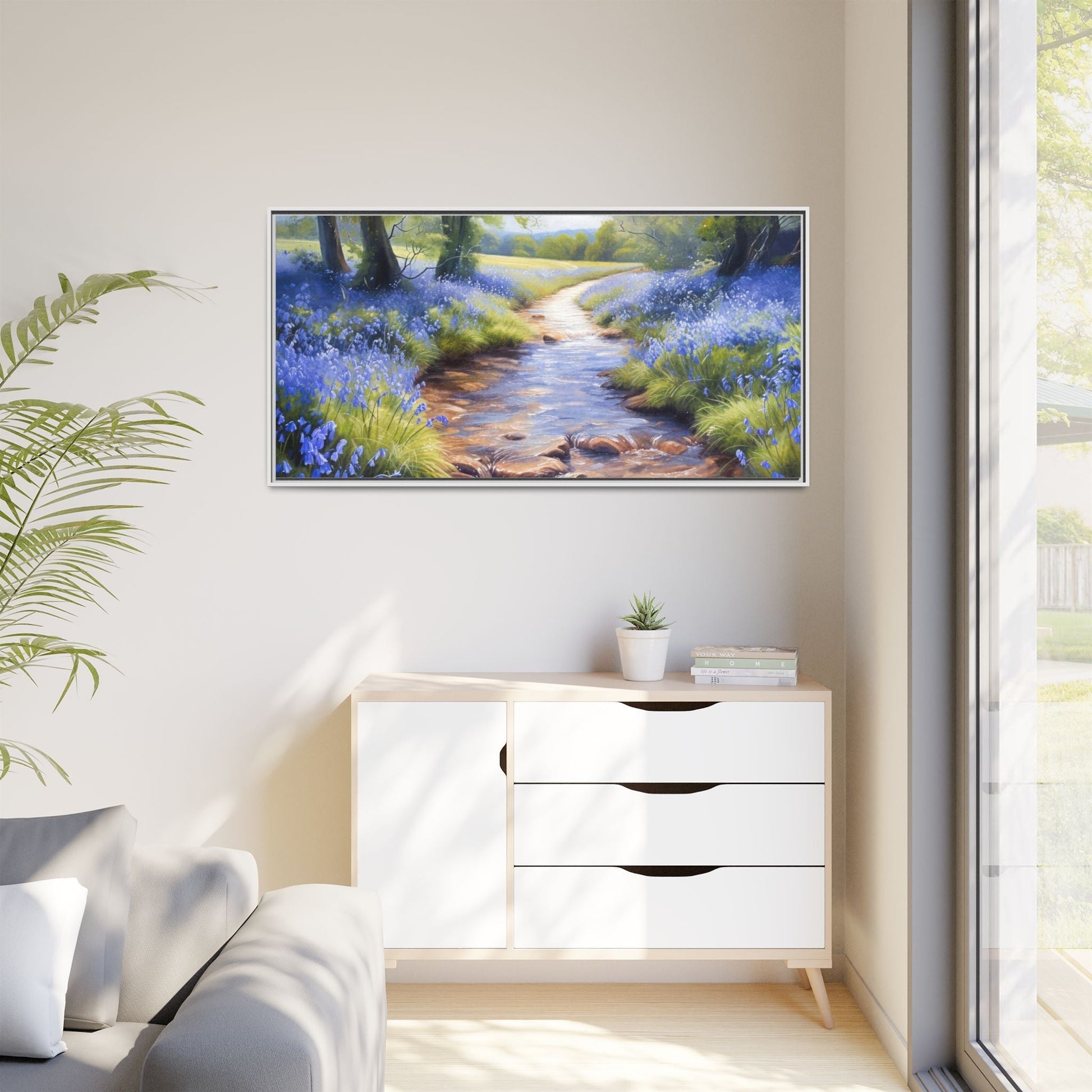 Bluebell Stream Wall Art - Serene Nature Landscape Canvas Print