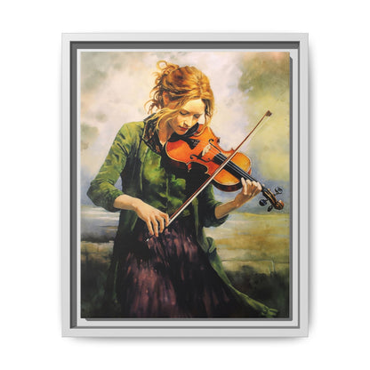 Young Girl with Fiddle wall art featuring a young musician playing the fiddle, printed on high-quality canvas for timeless and elegant décor.