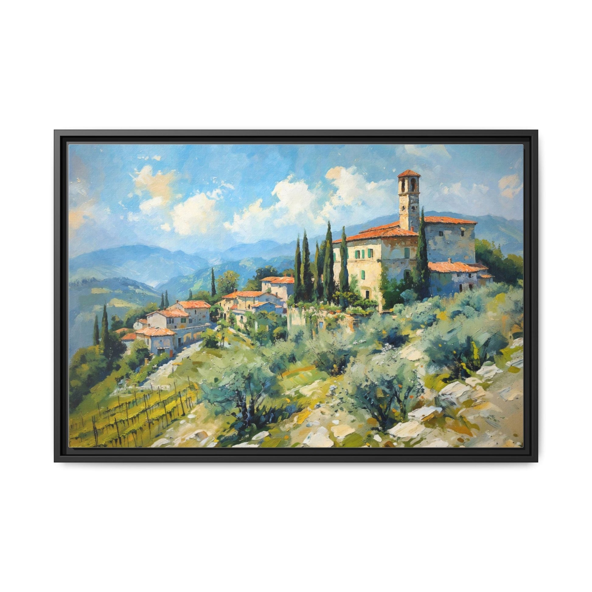 Tuscan Village on Hill - Captivating Italian Landscape Canvas Print for Timeless Home Décor