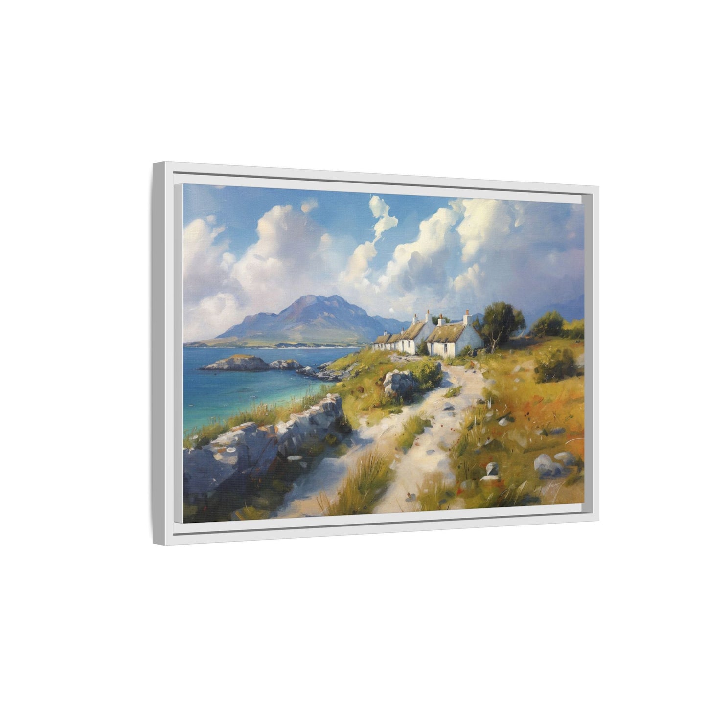 Blustery Day wall art featuring a dramatic wind-swept landscape in a pinewood frame.