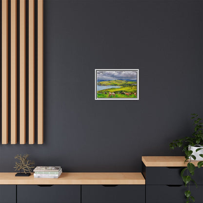 Cushendon Hills wall art showcasing rolling hills and scenic Irish landscapes, framed in high-quality materials for an elegant look.