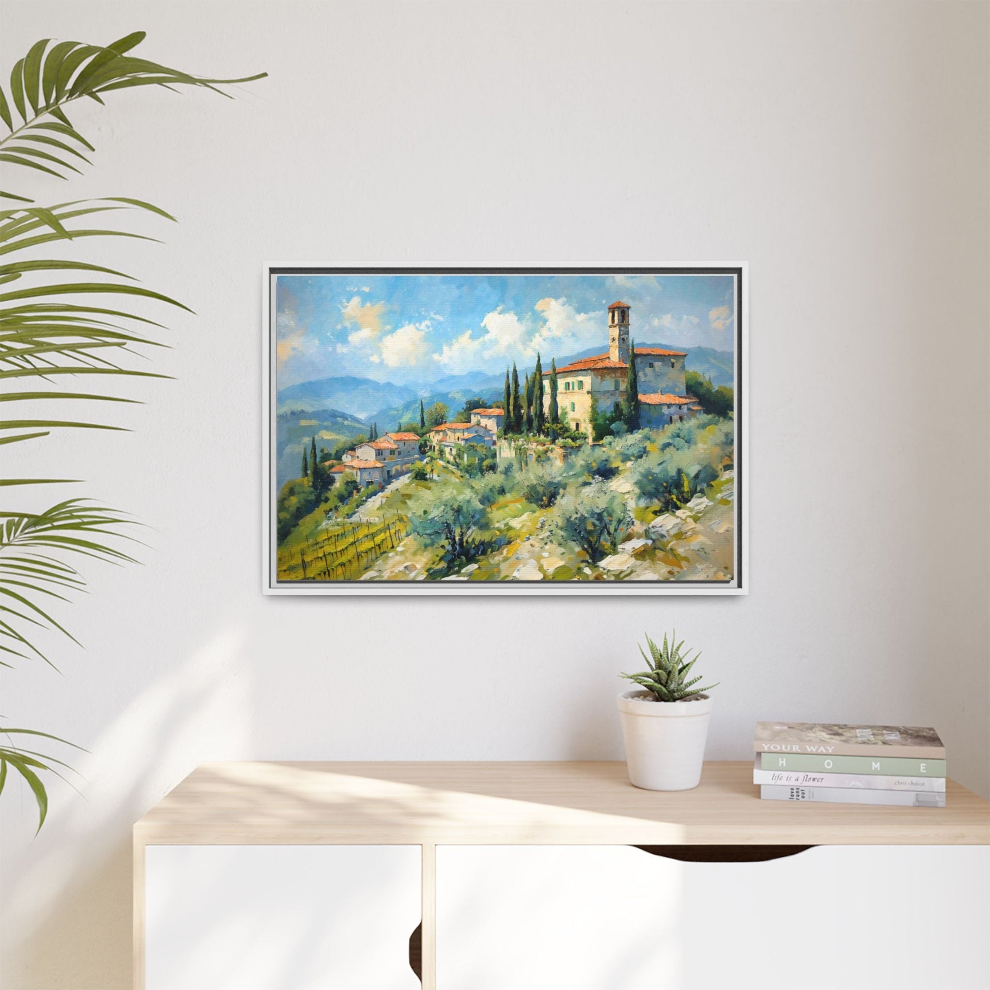 Tuscan Village on Hill - Captivating Italian Landscape Canvas Print for Timeless Home Décor