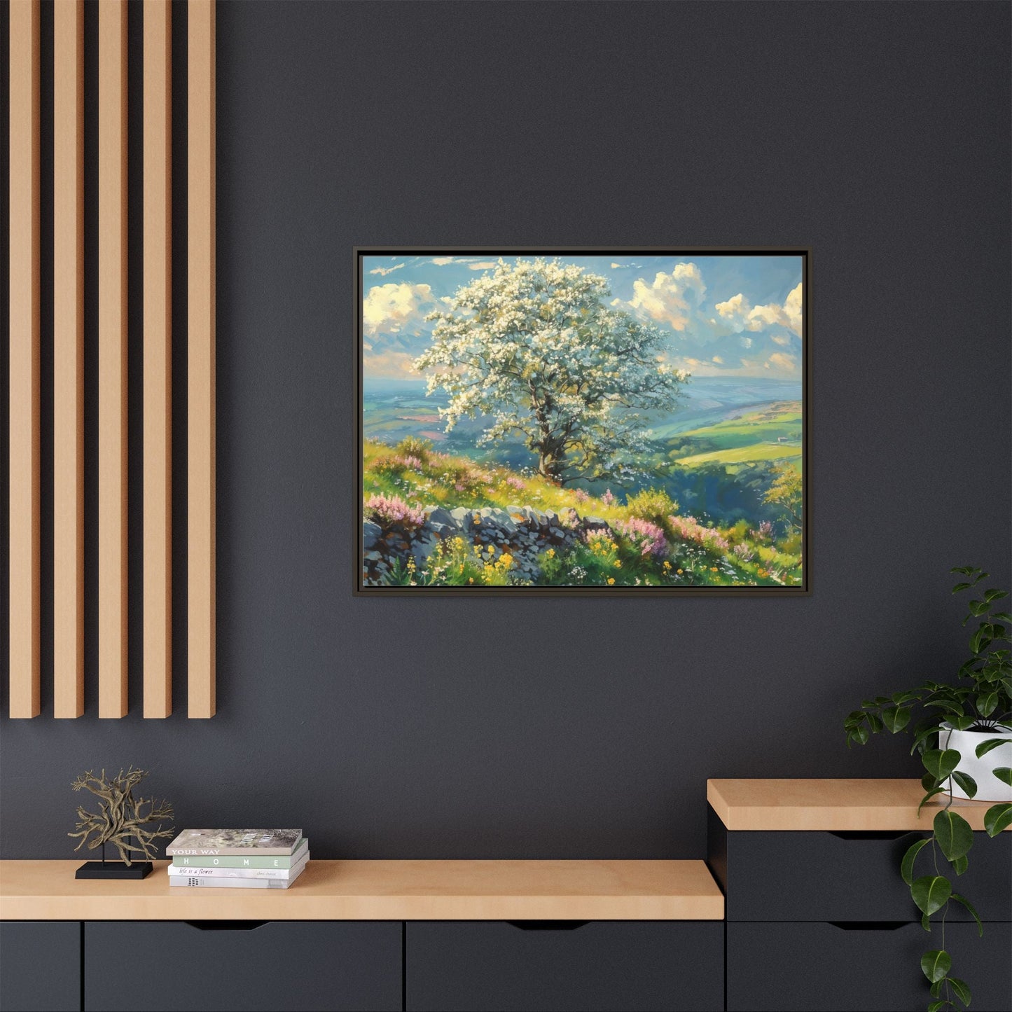 Whitethorn in Bloom wall art featuring a vibrant scene of blooming whitethorn trees, printed on high-quality canvas for a natural and timeless décor.