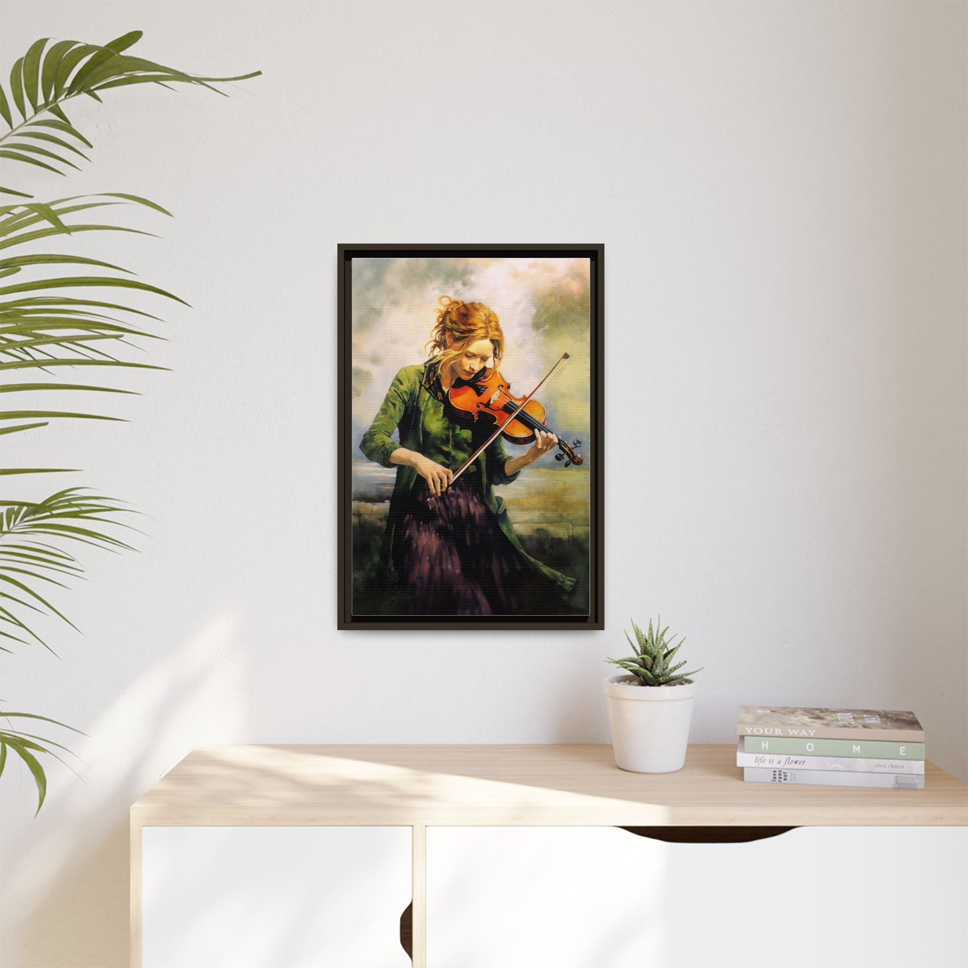 Young Girl with Fiddle wall art featuring a young musician playing the fiddle, printed on high-quality canvas for timeless and elegant décor.