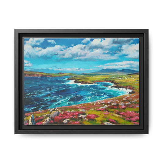 Dingle Peninsula wall art featuring a scenic view of Ireland's rugged coastline, printed on high-quality canvas with a premium frame.