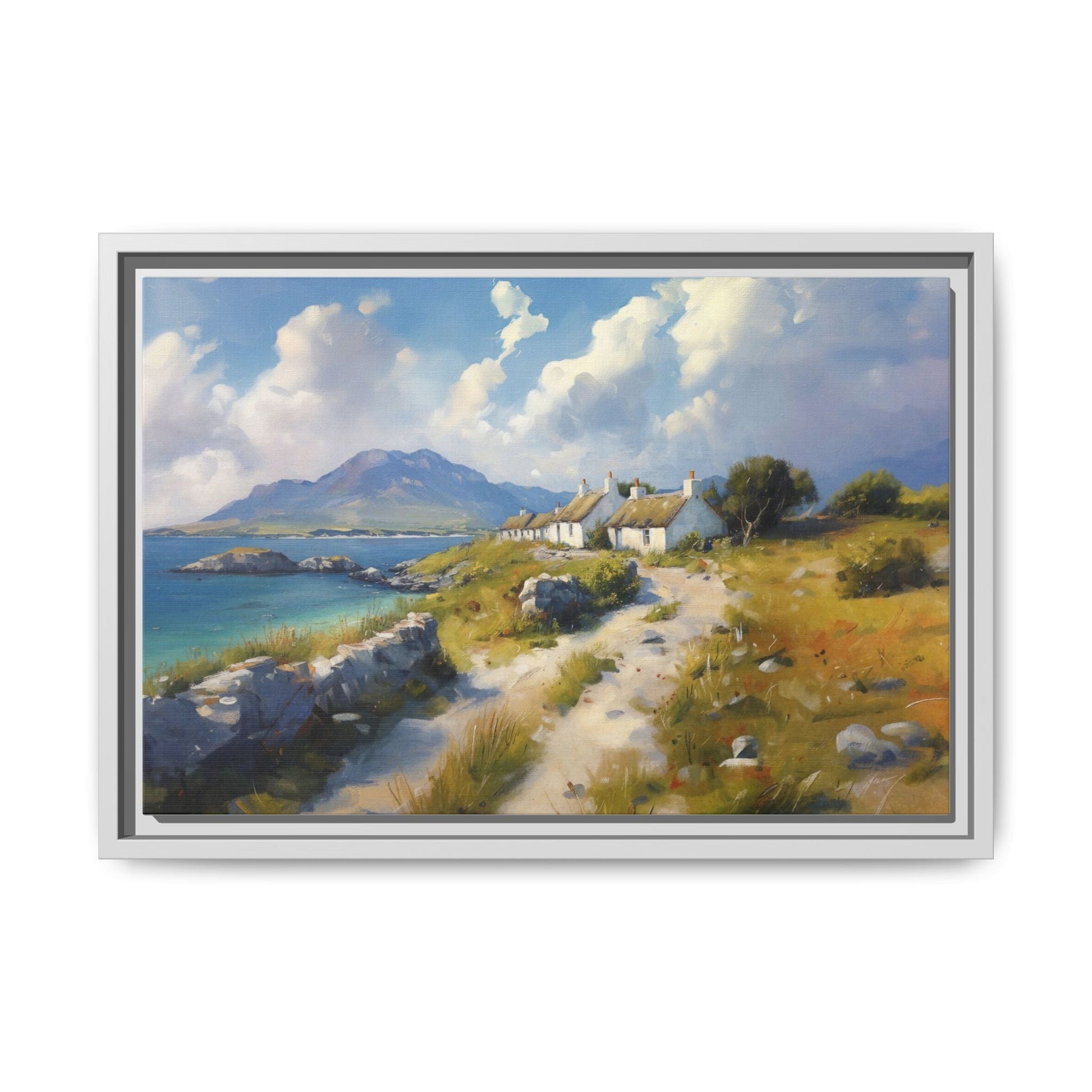 Blustery Day wall art featuring a dramatic wind-swept landscape in a pinewood frame.