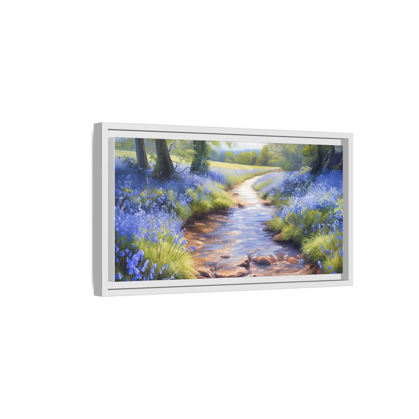 Bluebell Stream Wall Art - Serene Nature Landscape Canvas Print