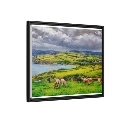 Cushendon Hills wall art showcasing rolling hills and scenic Irish landscapes, framed in high-quality materials for an elegant look.