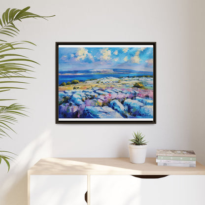 Burren 3 wall art featuring a scenic view of the Burren region in Ireland, printed on high-quality canvas with a premium frame for timeless décor