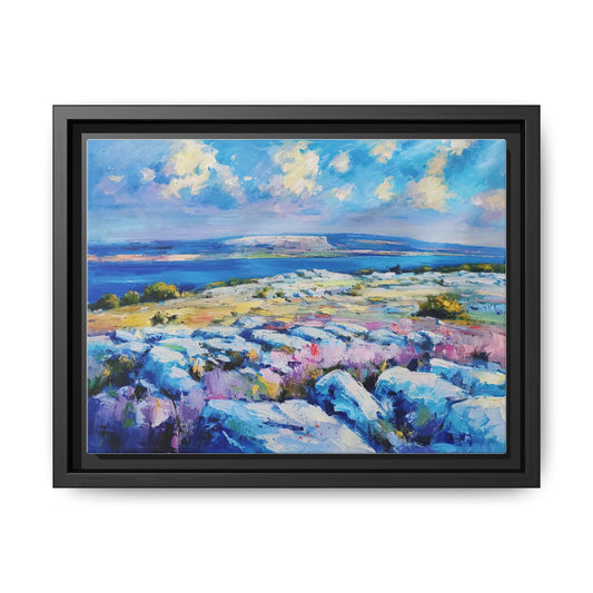 Burren 3 wall art featuring a scenic view of the Burren region in Ireland, printed on high-quality canvas with a premium frame for timeless décor