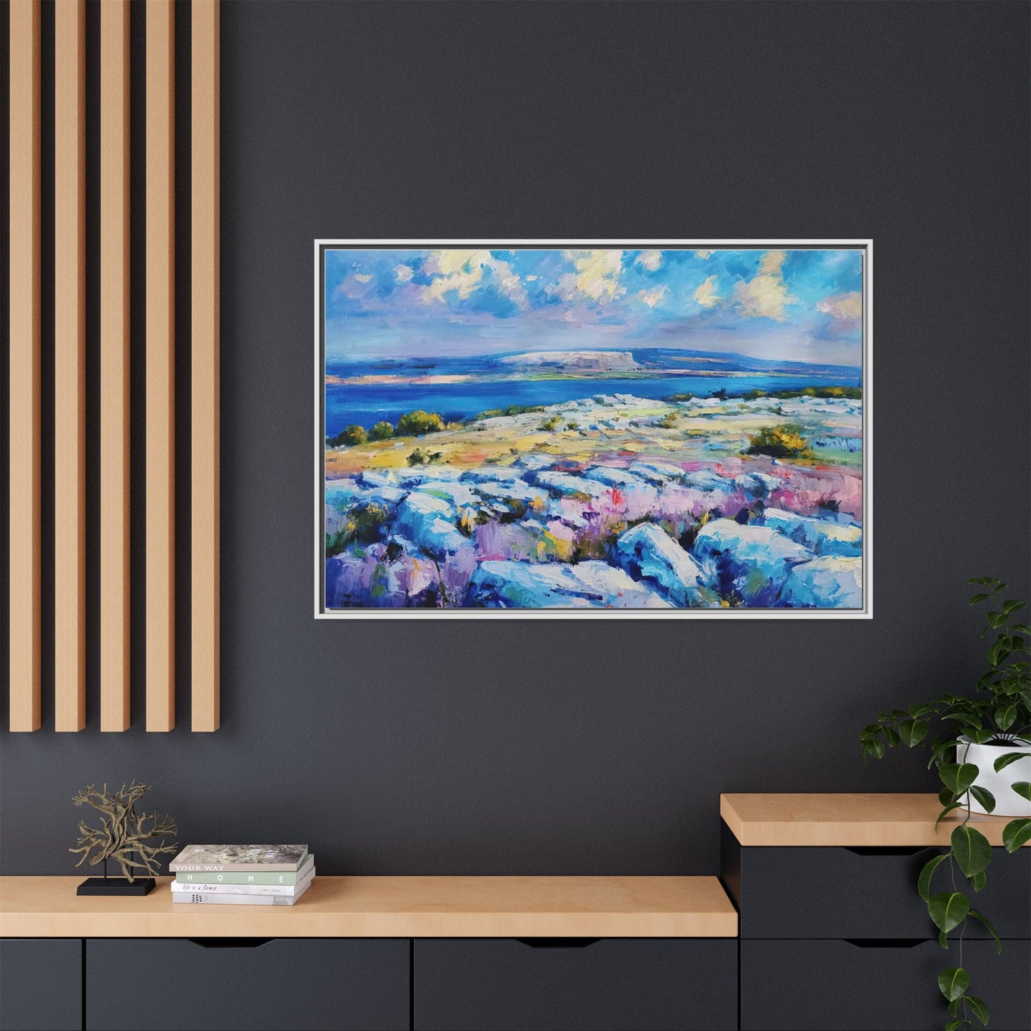 Burren 3 wall art featuring a scenic view of the Burren region in Ireland, printed on high-quality canvas with a premium frame for timeless décor