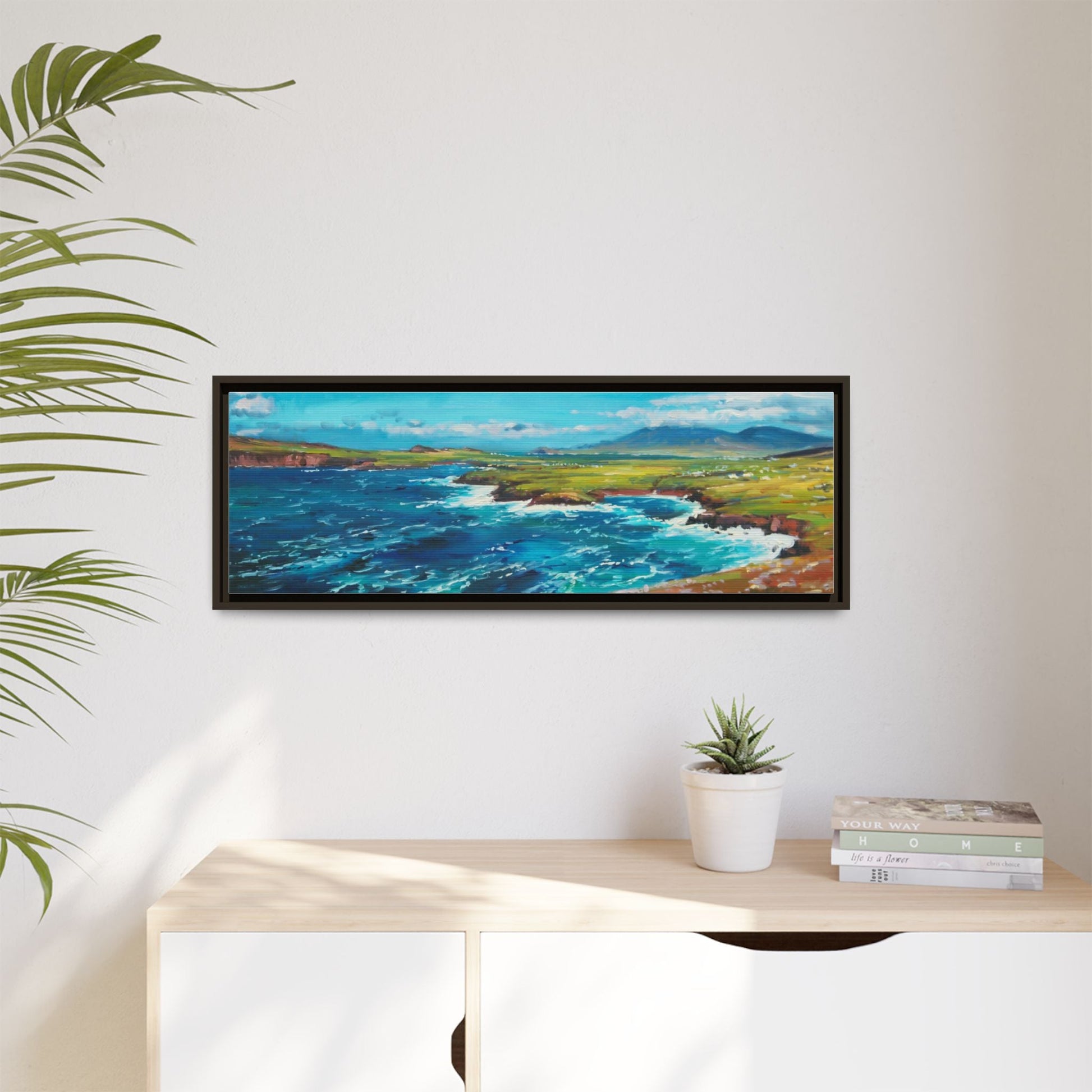 Dingle Peninsula wall art featuring a scenic view of Ireland's rugged coastline, printed on high-quality canvas with a premium frame.