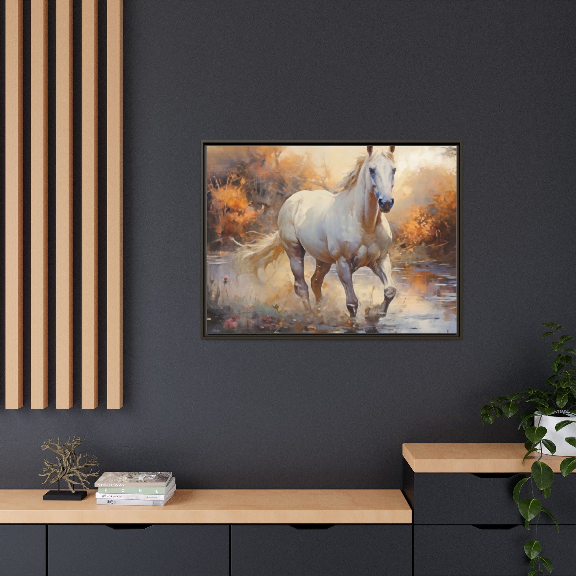 Arabian Horse – Elegant Pinewood Framed Wall Art for Timeless Décor