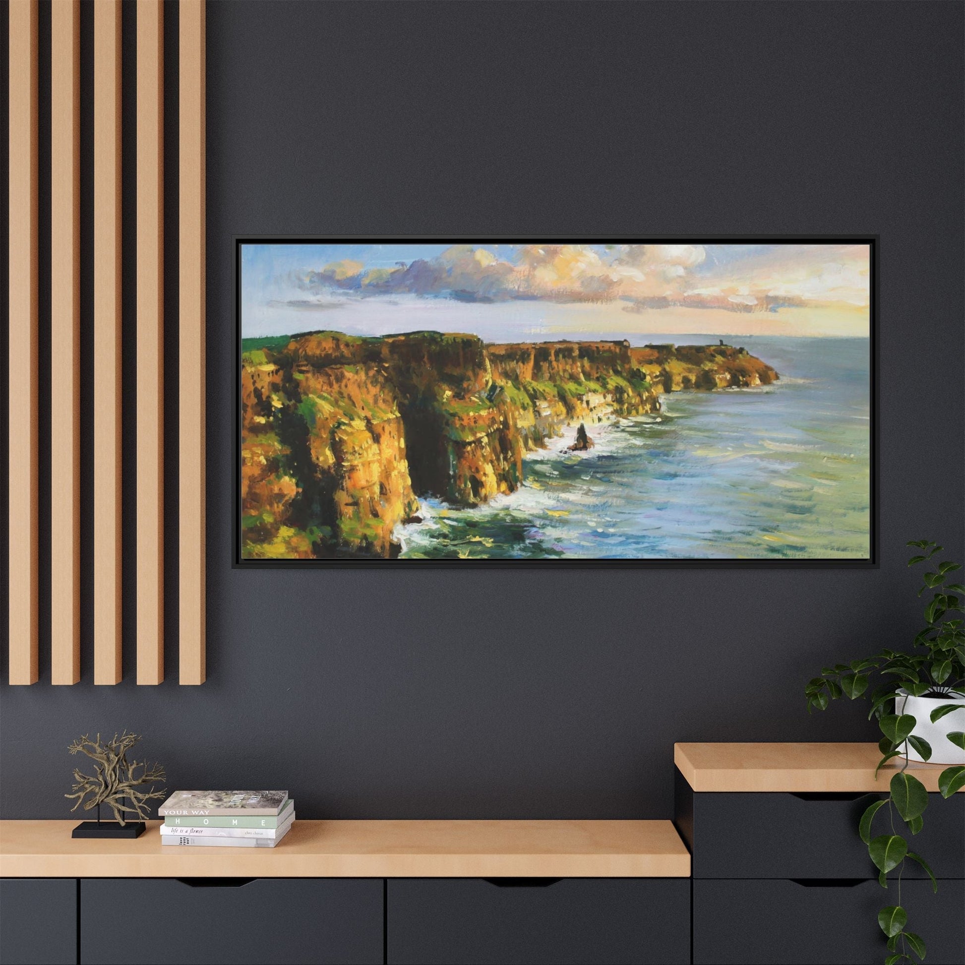 Cliffs of Moher wall art showcasing the dramatic Irish coastline, printed on high-quality canvas to bring natural beauty into your home décor.