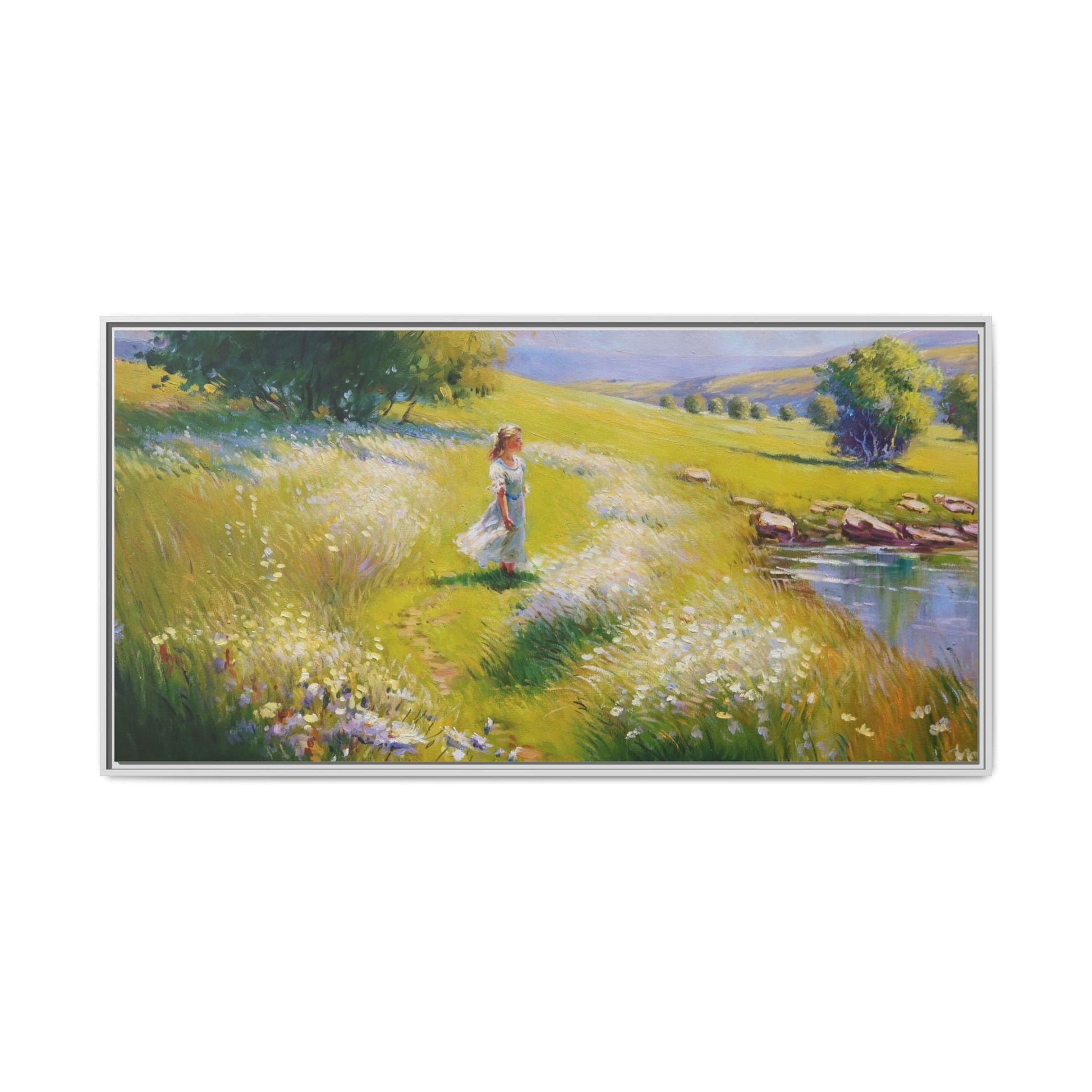 Young Girl By Lake Wall Art - Serene Portrait of a Girl by a Tranquil Lake for Home Décor