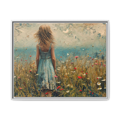 Young Girl Looking Out To Sea wall art, featuring a peaceful ocean view and a young girl in contemplation, printed on high-quality canvas for timeless décor.