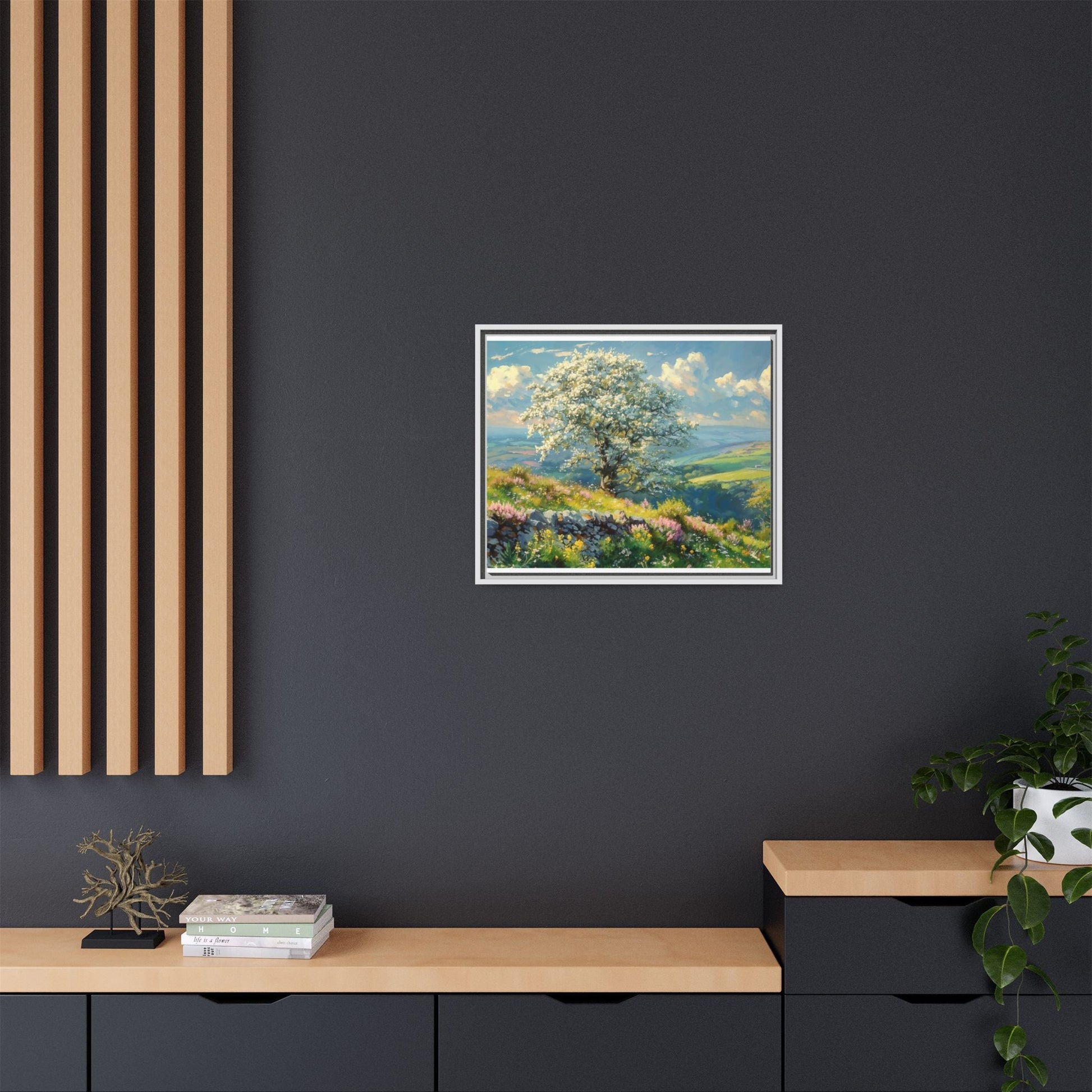 Whitethorn in Bloom wall art featuring a vibrant scene of blooming whitethorn trees, printed on high-quality canvas for a natural and timeless décor.