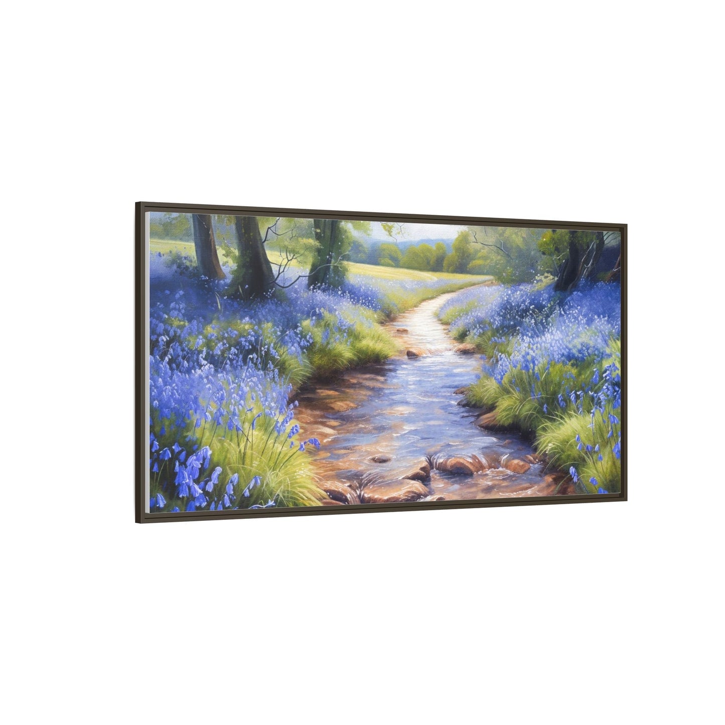 Bluebell Stream Wall Art - Serene Nature Landscape Canvas Print