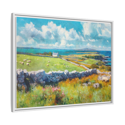 Far Flung Shores W.COL wall art featuring a serene coastal landscape, printed on high-quality canvas with a premium pinewood frame.