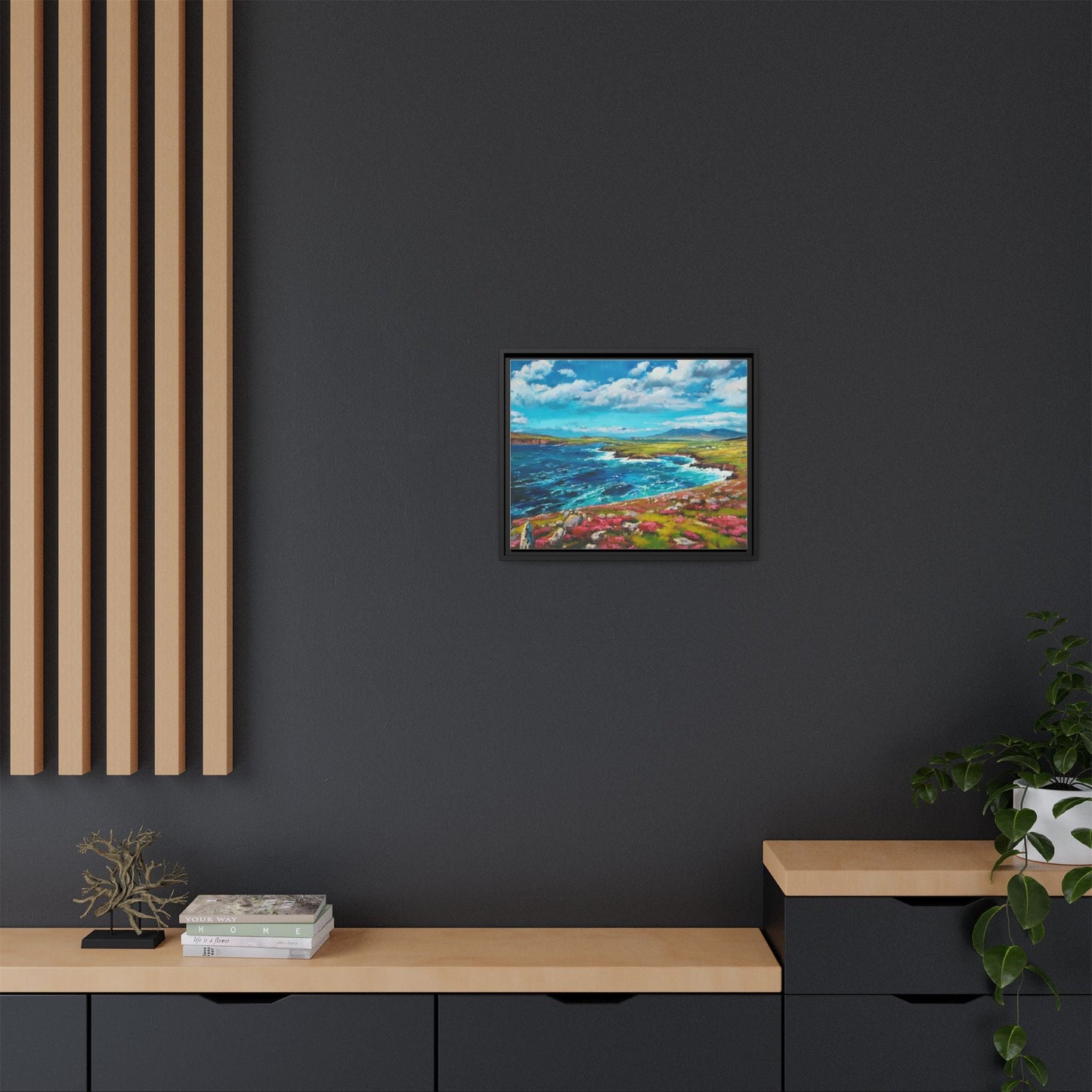 Dingle Peninsula wall art featuring a scenic view of Ireland's rugged coastline, printed on high-quality canvas with a premium frame.