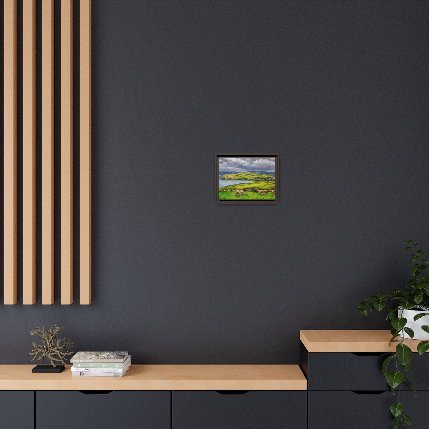 Cushendun Hills wall art showcasing rolling hills and scenic Irish landscapes, framed in high-quality materials for an elegant look.