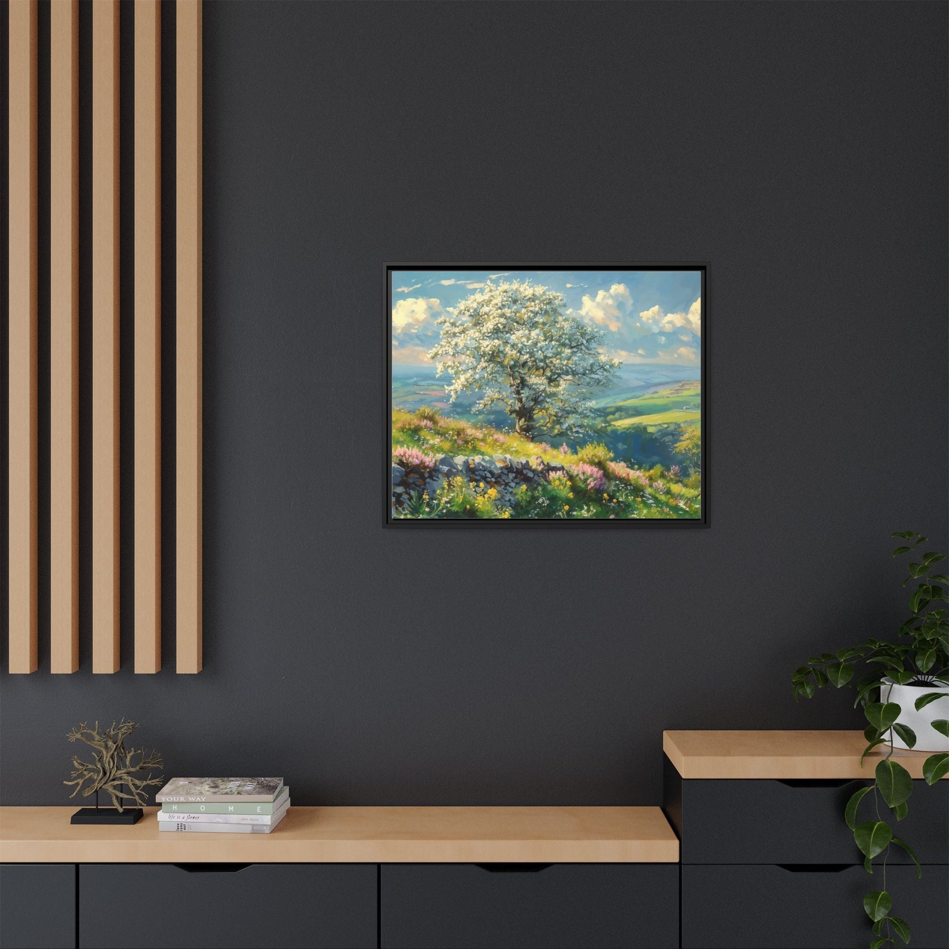 Whitethorn in Bloom wall art featuring a vibrant scene of blooming whitethorn trees, printed on high-quality canvas for a natural and timeless décor.