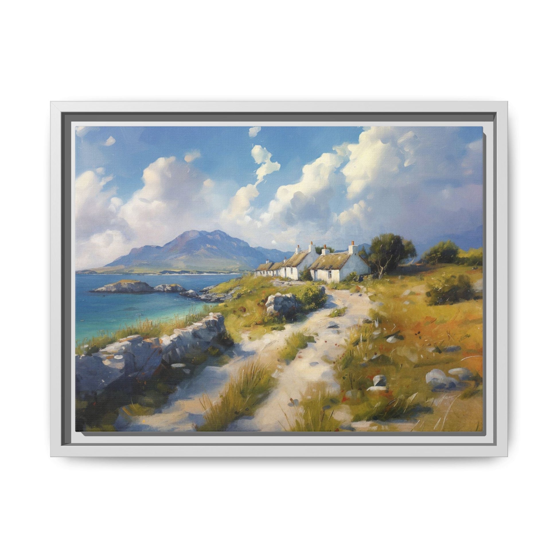 Blustery Day wall art featuring a dramatic wind-swept landscape in a pinewood frame.