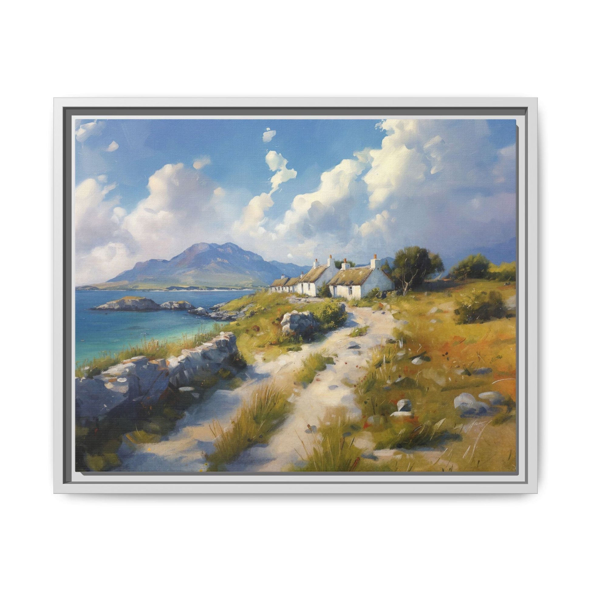 Blustery Day wall art featuring a dramatic wind-swept landscape in a pinewood frame.