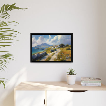 Blustery Day wall art featuring a dramatic wind-swept landscape in a pinewood frame.